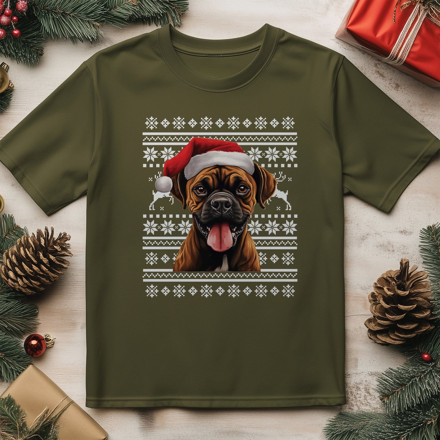 Boxer Dog Santa Hat T-Shirt -