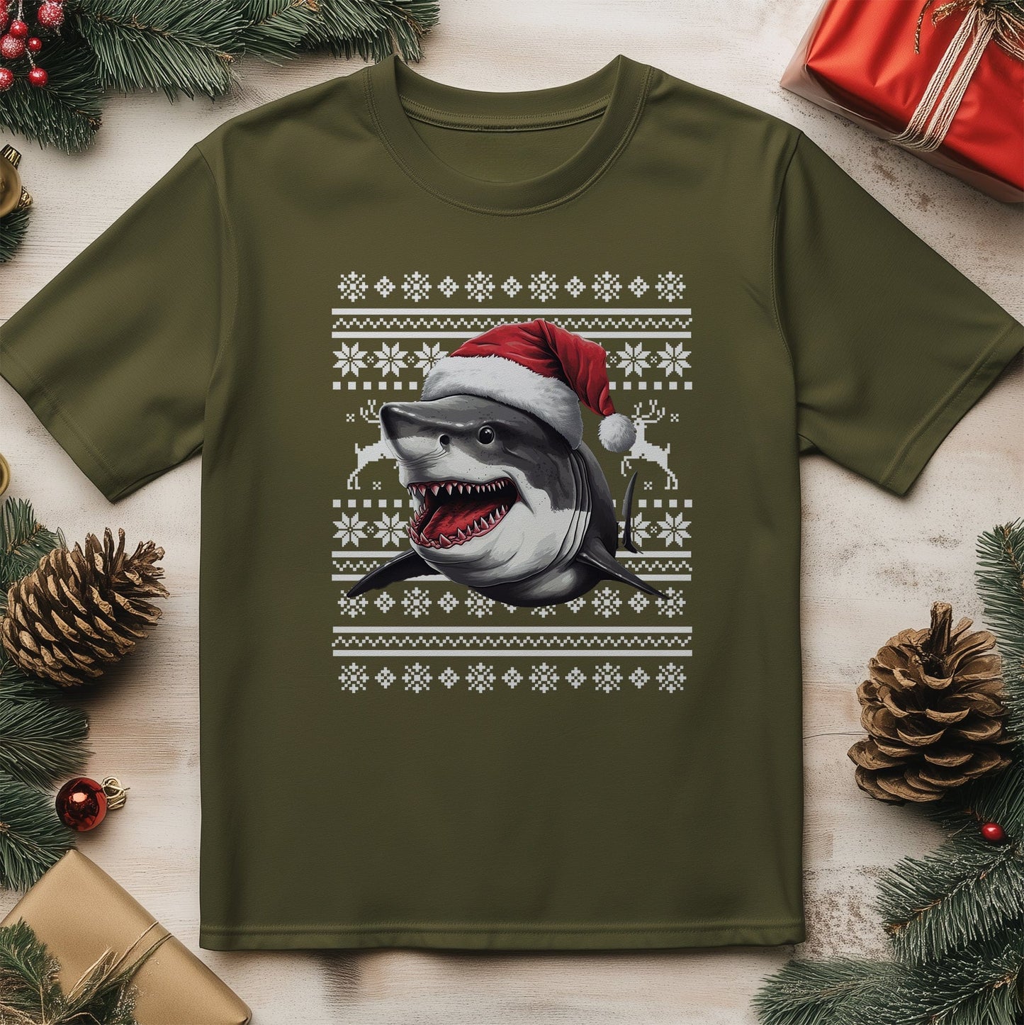 Great White Shark Santa Hat T-Shirt