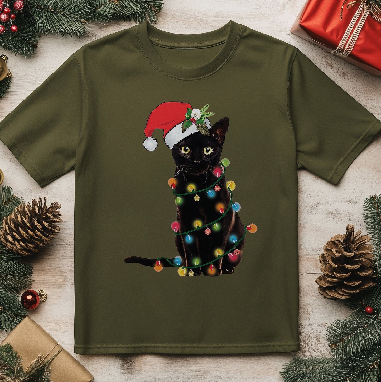 Cat-Christmas Lights T-Shirt -