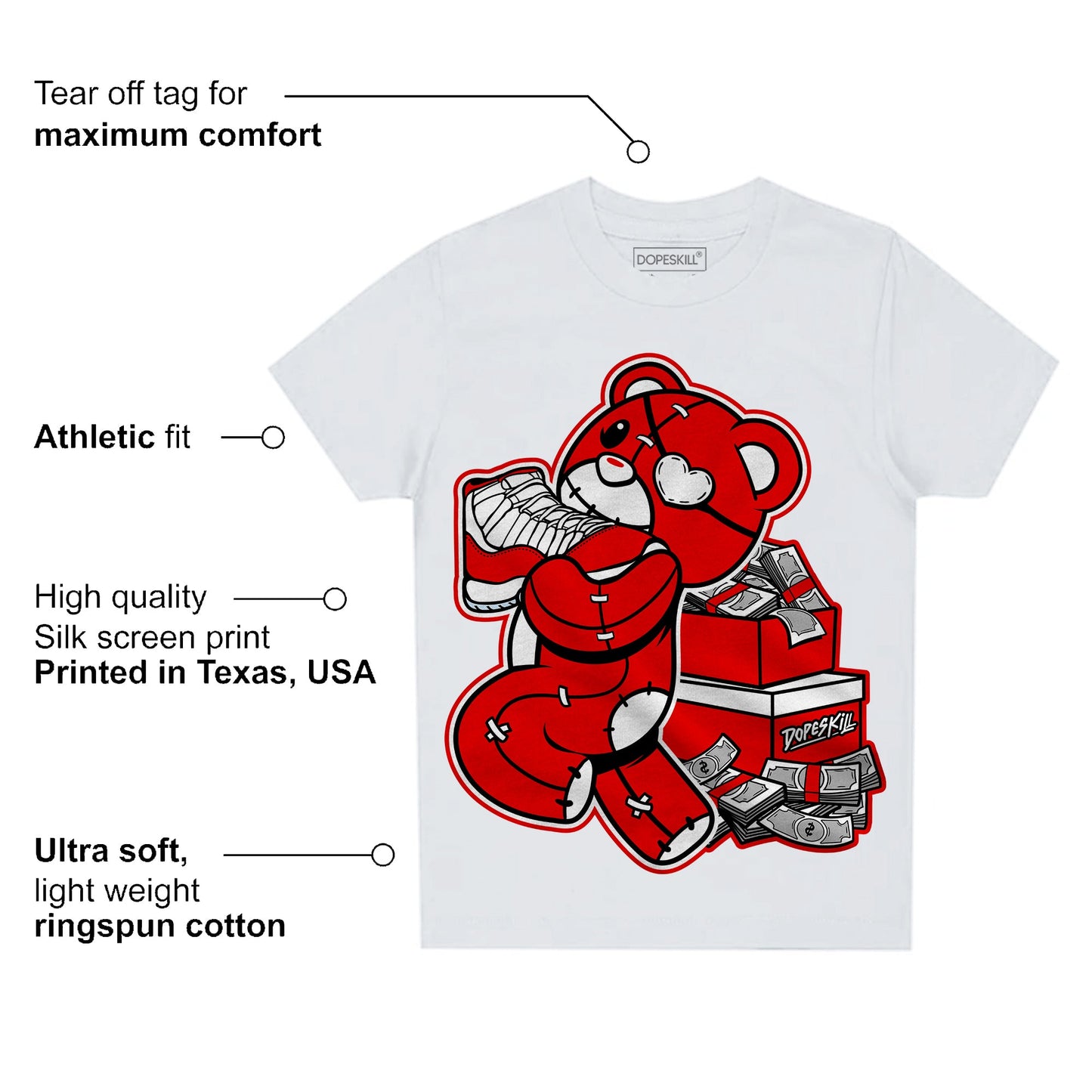 Cherry 11s DopeSkill Toddler Kids T-shirt Bear Steals Sneaker Graphic
