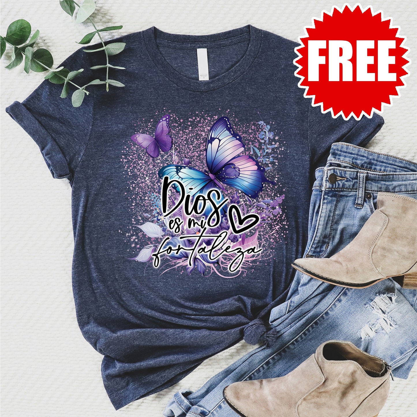 Dios Es Mi Tee - Heather Navy - 0