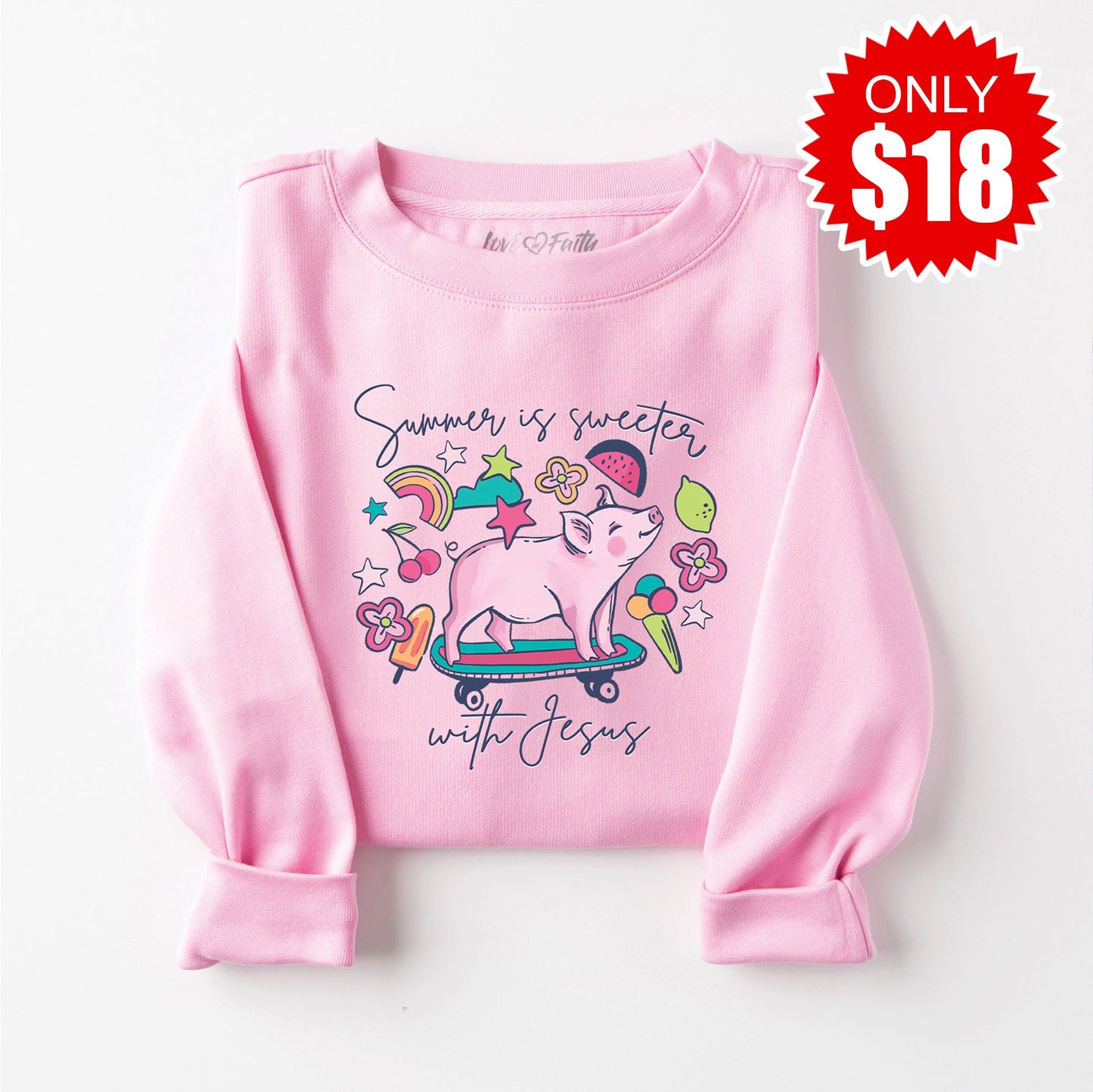Sweeter Summer Pig Sweatshirt - Heather Bubble Gum - 18