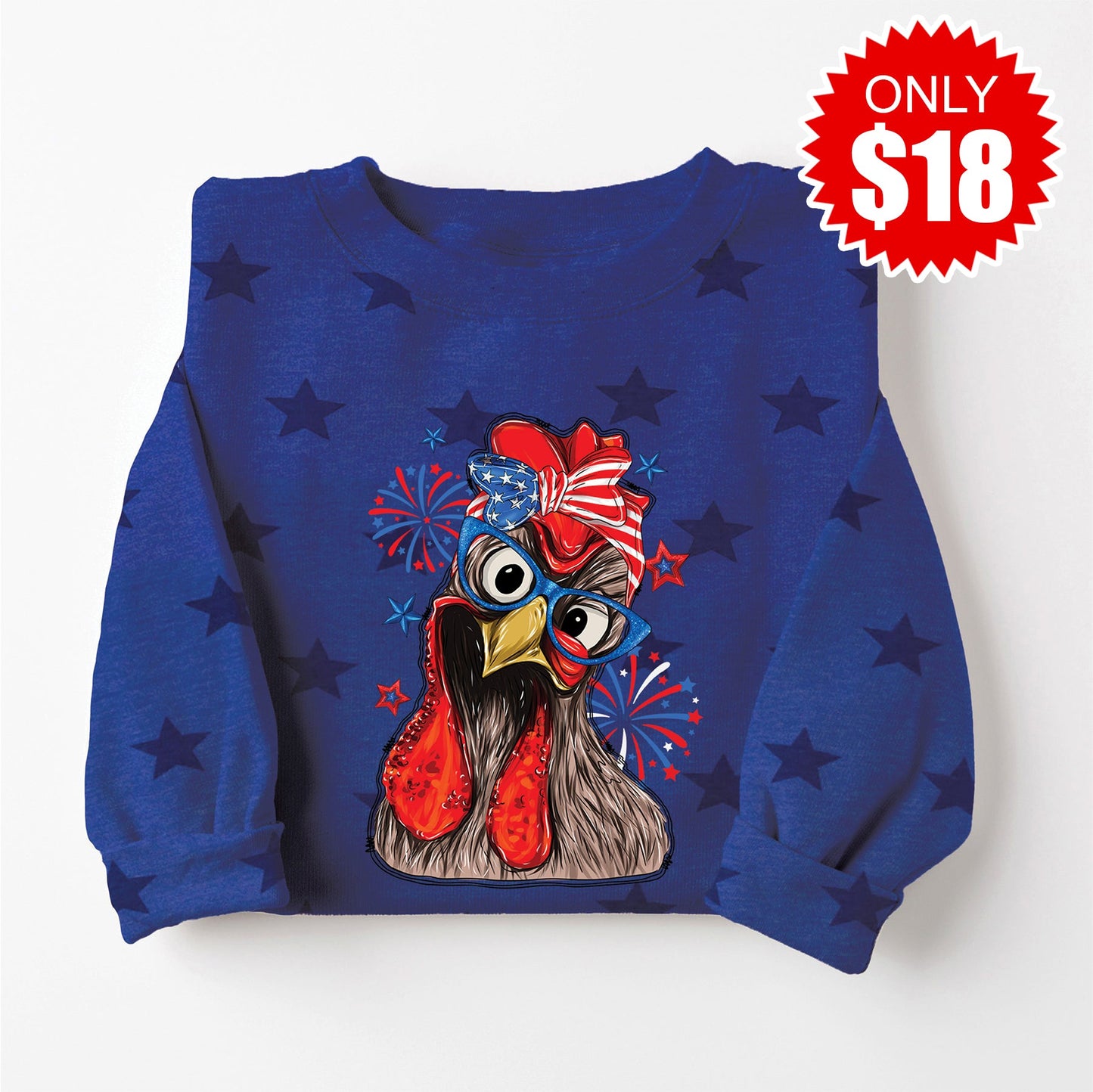 America Chicken Sweatshirt - Blue Star Print - 18