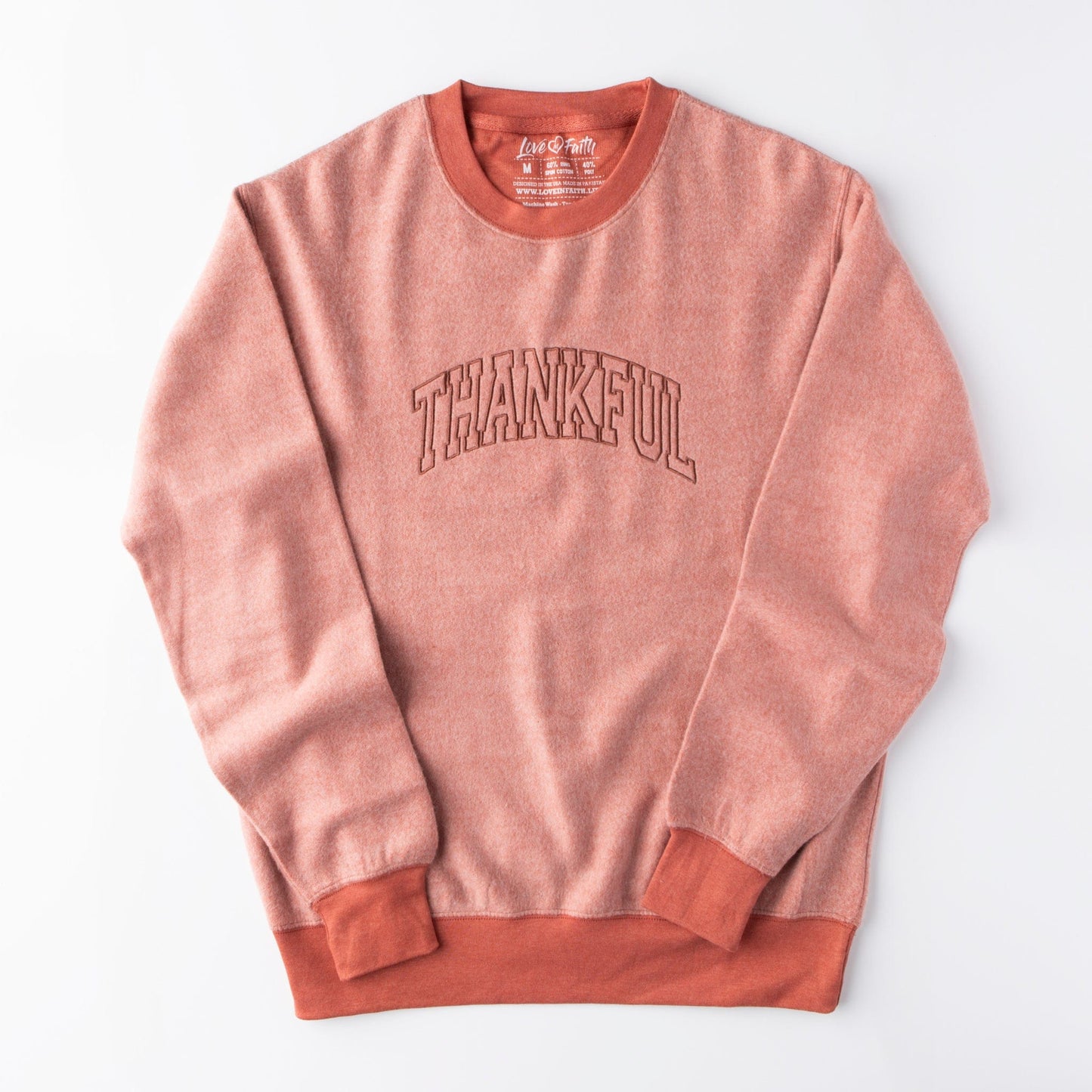 Embroidered Thankful Varsity Fuzzy Sweatshirt - 9.98