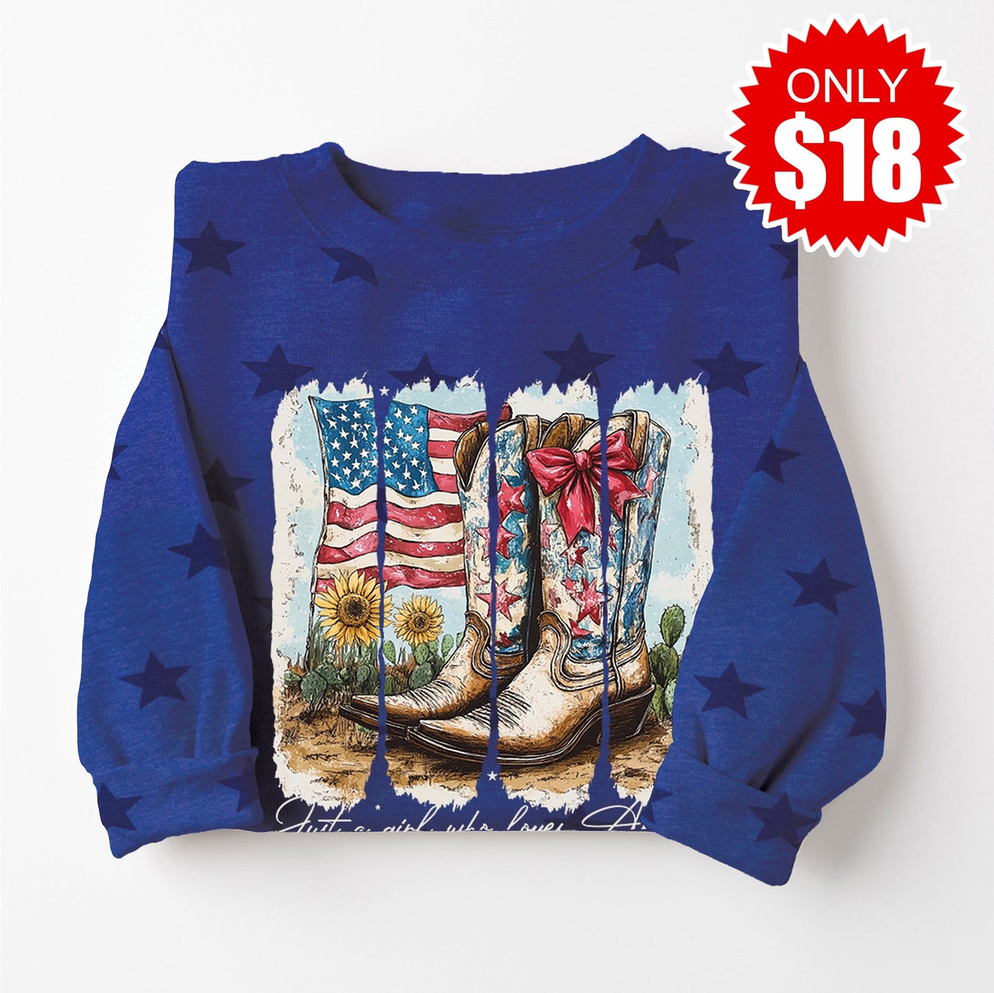 Just a Girl Who Loves America Sweatshirt - Blue Star Print - 18