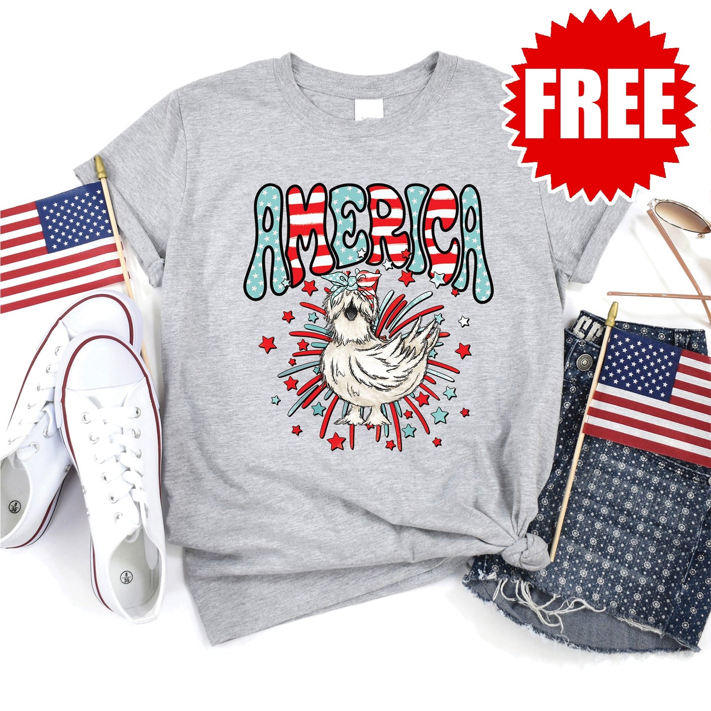 America Chicken Tee - Heather Grey - 0 Style001