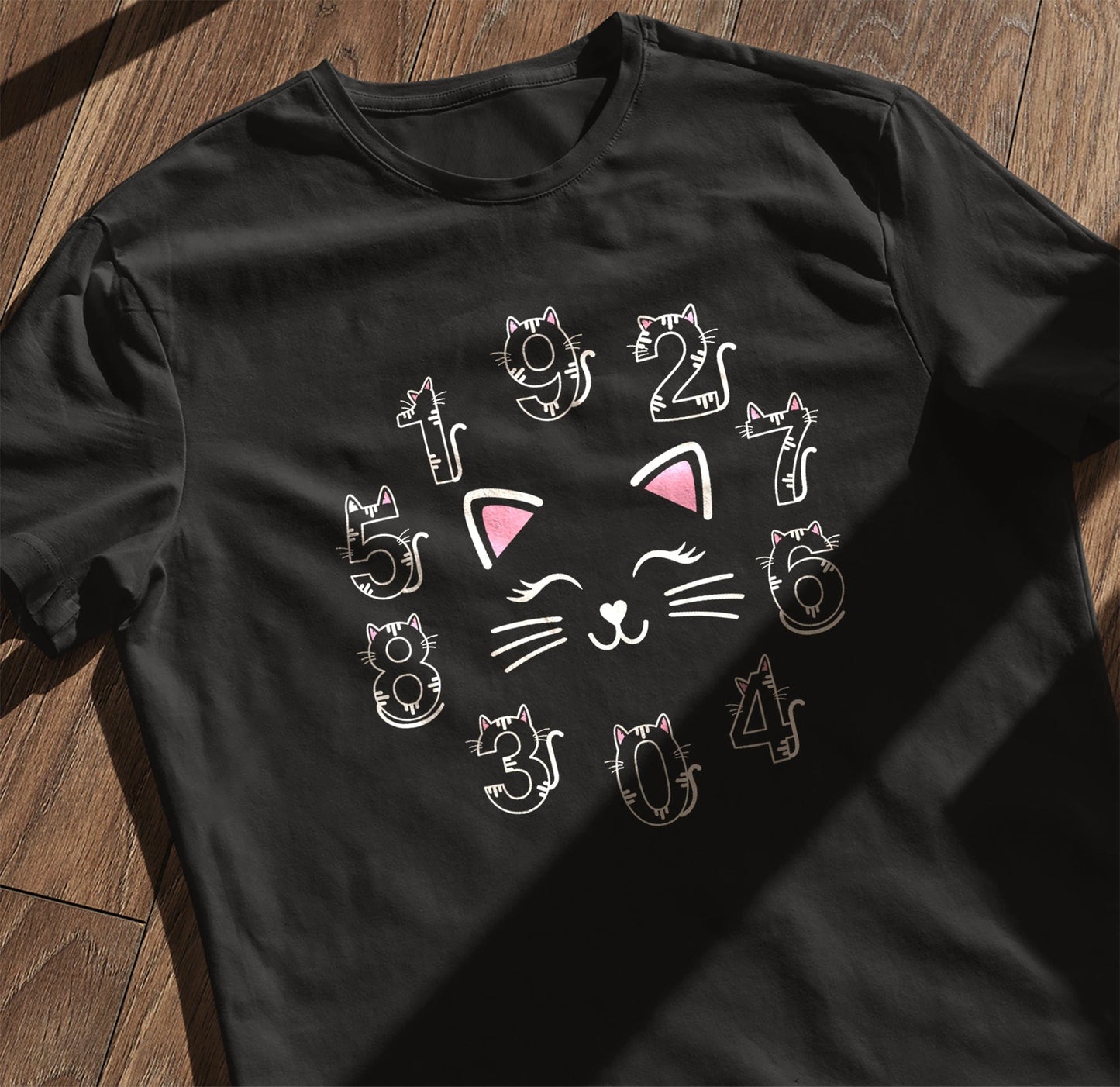 Cat Face Numbers Day Kids Tee