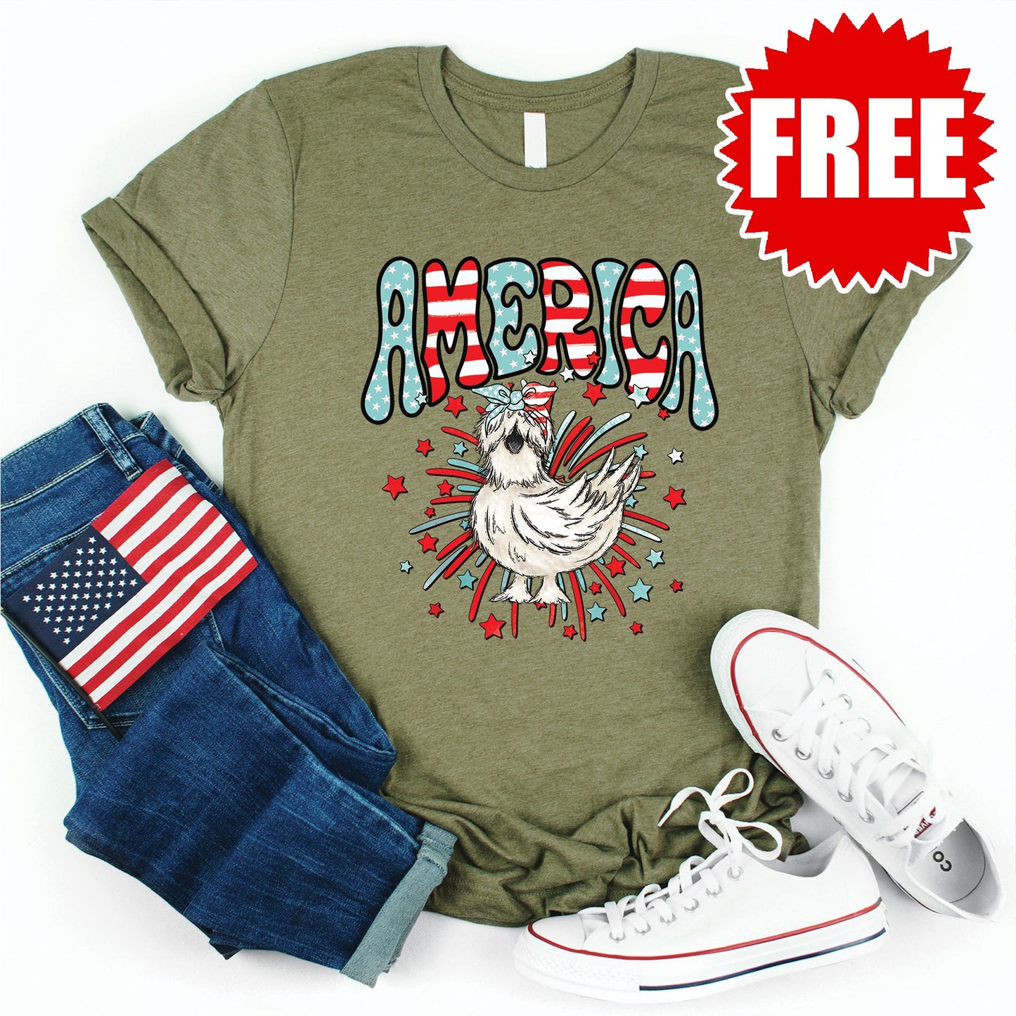 America Chicken Tee - Heather Olive - 0