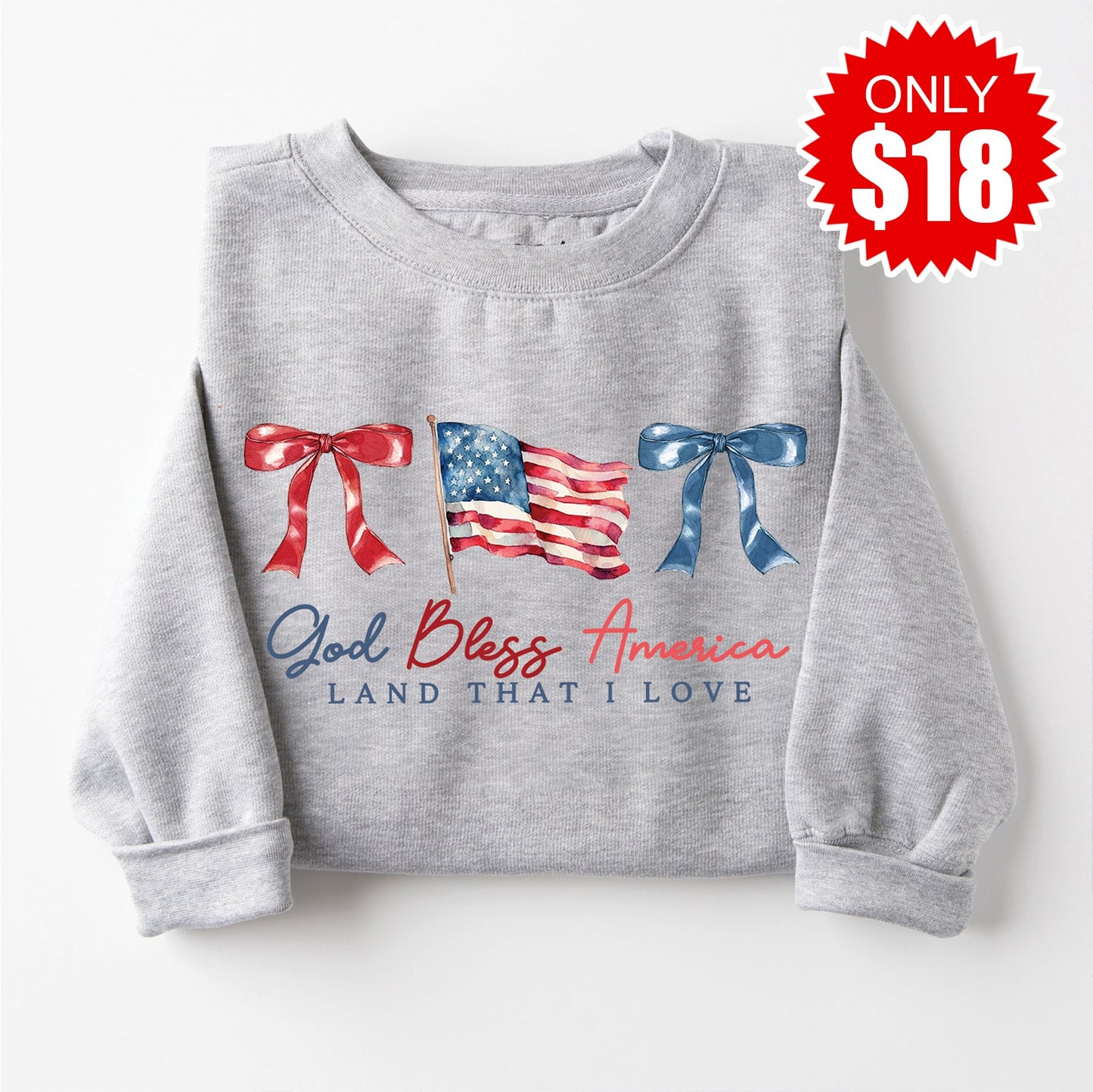 God Bless America Sweatshirt - Heather Grey - 18 Style002