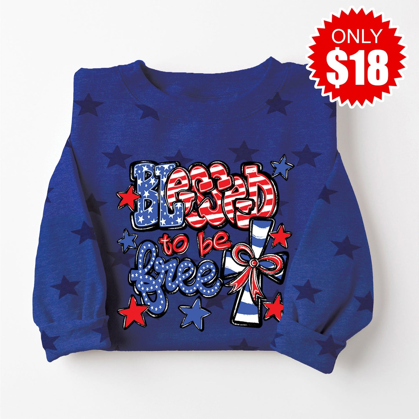Blessed Sweatshirt - Blue Star Print - 18