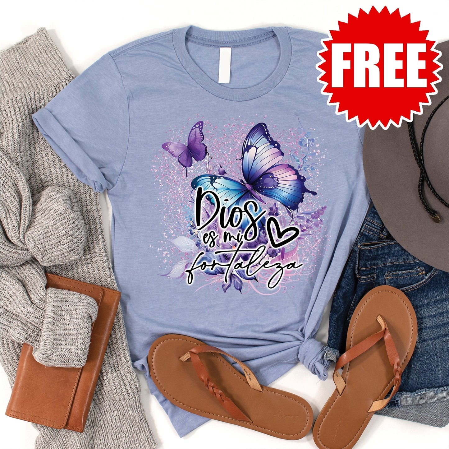 Dios Es Mi Tee - Heather Blue - 0