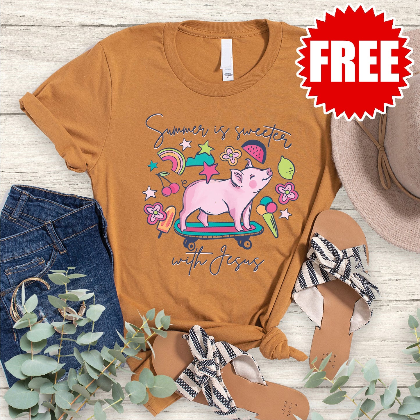 Sweeter Summer Pig Tee - Heather Toast - 0