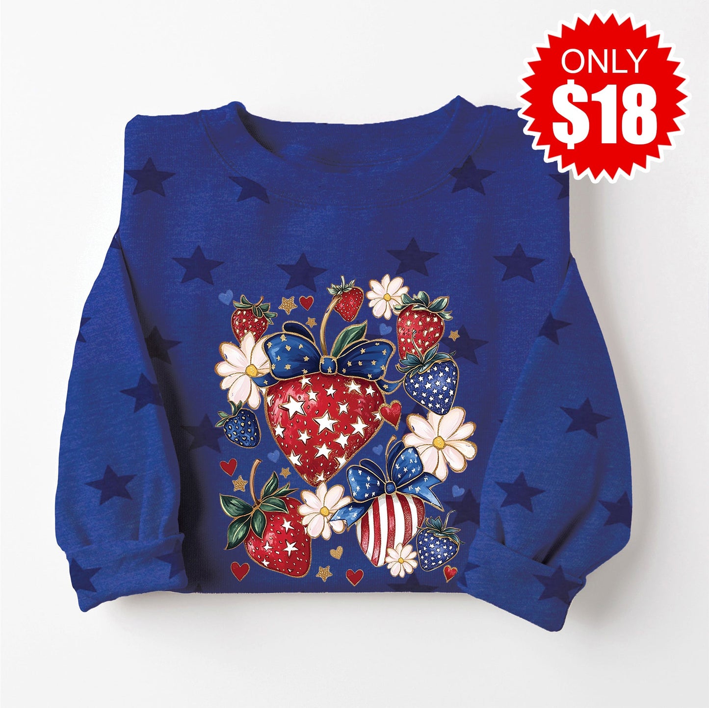 Strawberries Sweatshirt - Blue Star Print - 18