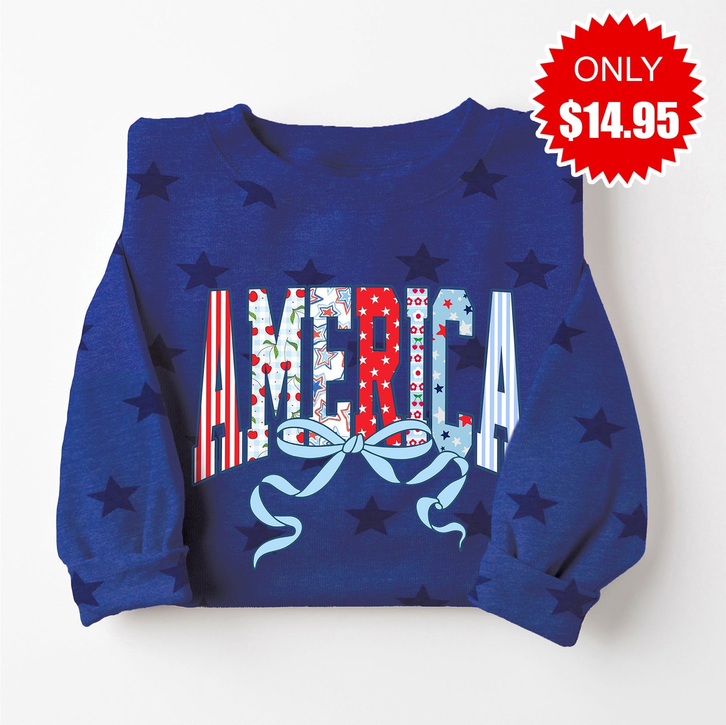 America Bow Sweatshirt - Blue Star Print - 14.95