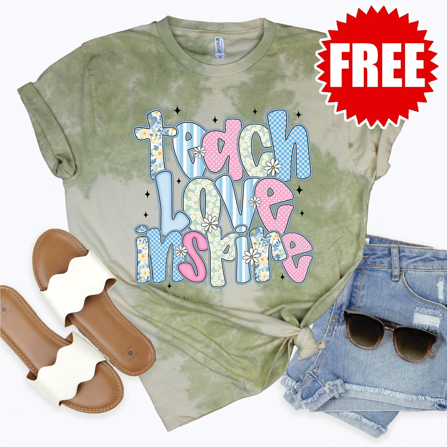 Teach Love Inspire Tee - Tie Dye Basil Haze - 0