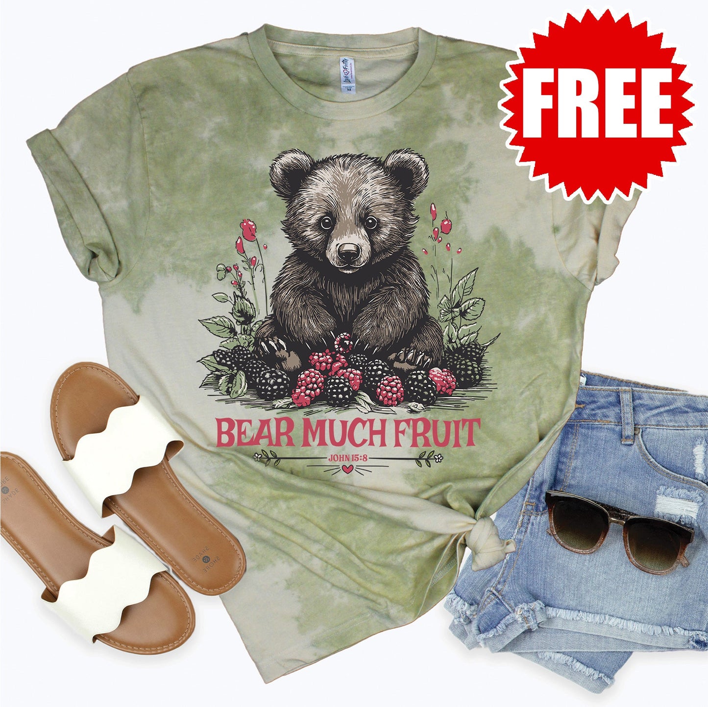 Bear Much Fruit Tee - Tie Dye Basil Haze - 0