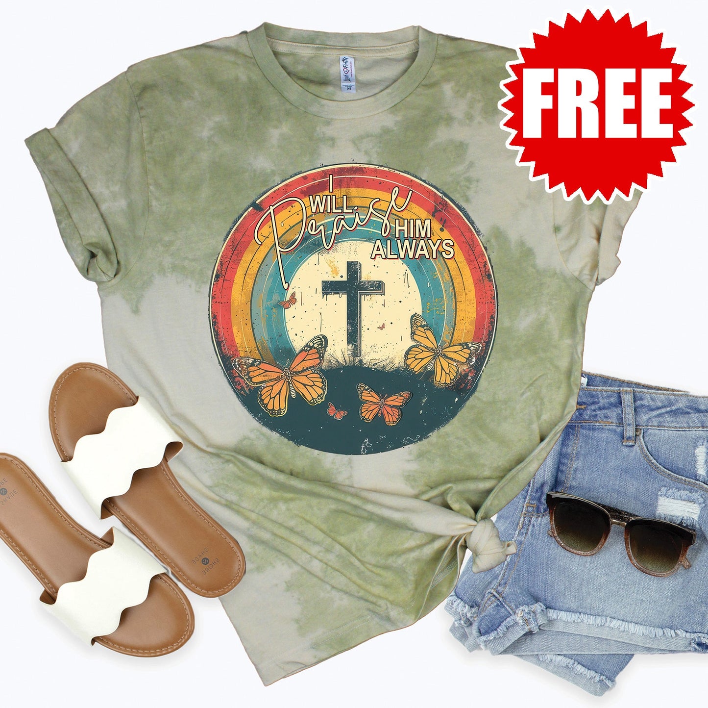 I Will Praise Him Tee - Tie Dye Basil Haze - 0