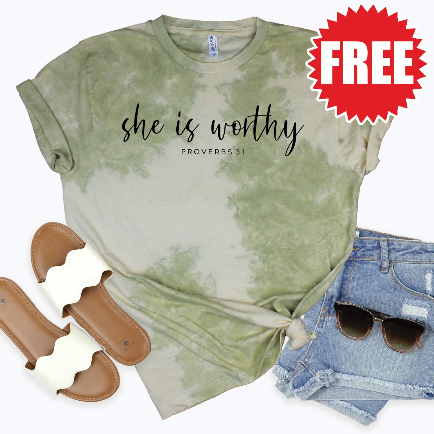 She Is Worthy Tee - Tie Dye Basil Haze - 0