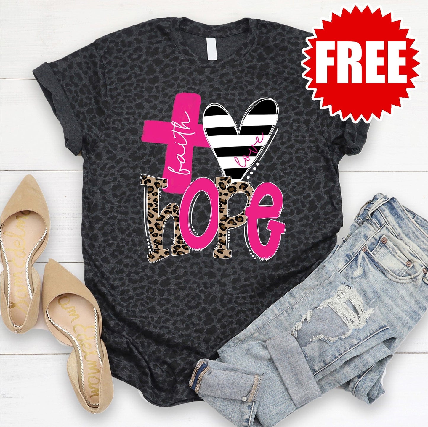 Faith Hope Love Tee - Black Leopard