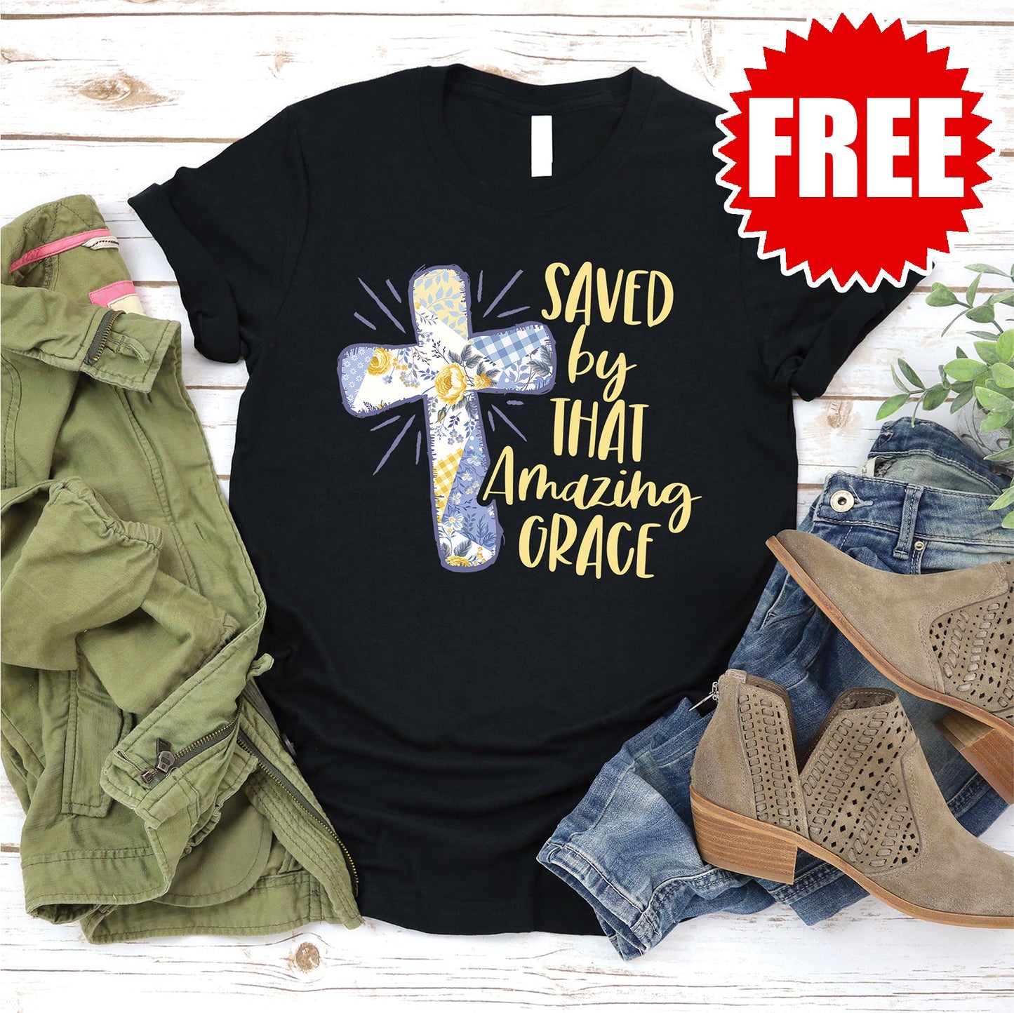 Saved By Amazing Grace Tee - Black - 0