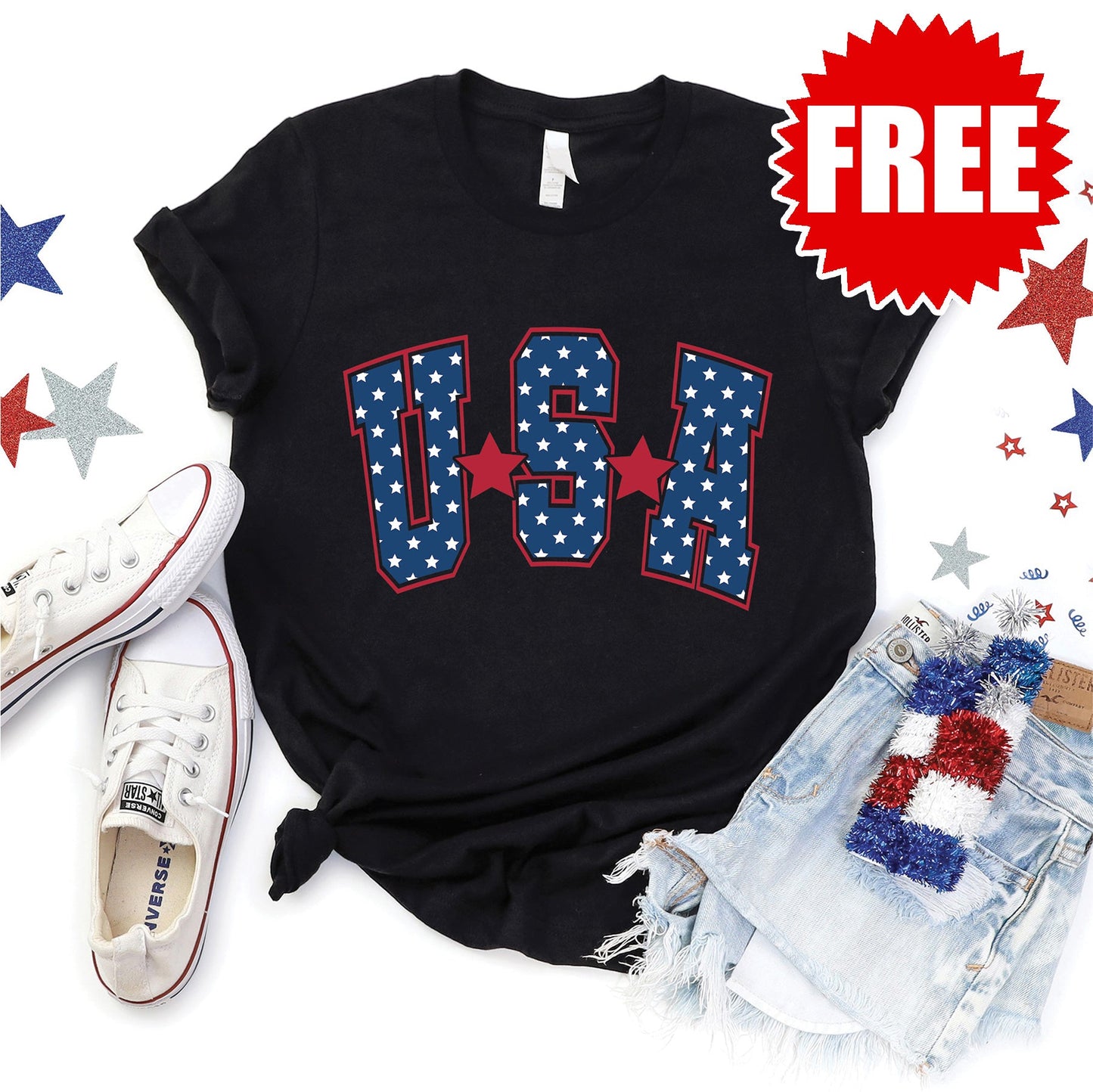 USA Varsity Stars Tee - Black - 0