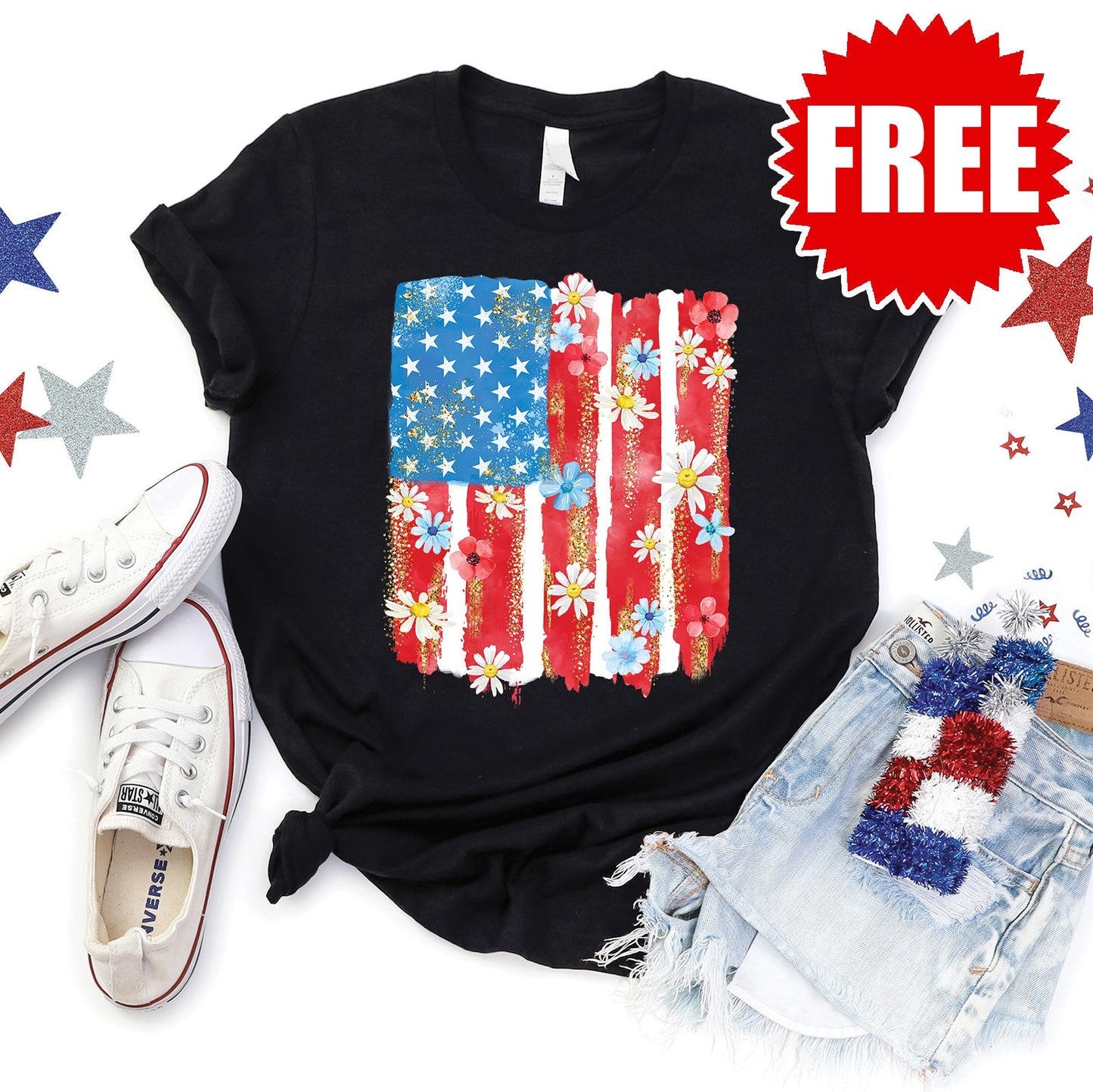 Patriotic Flag Tee - Black - 0