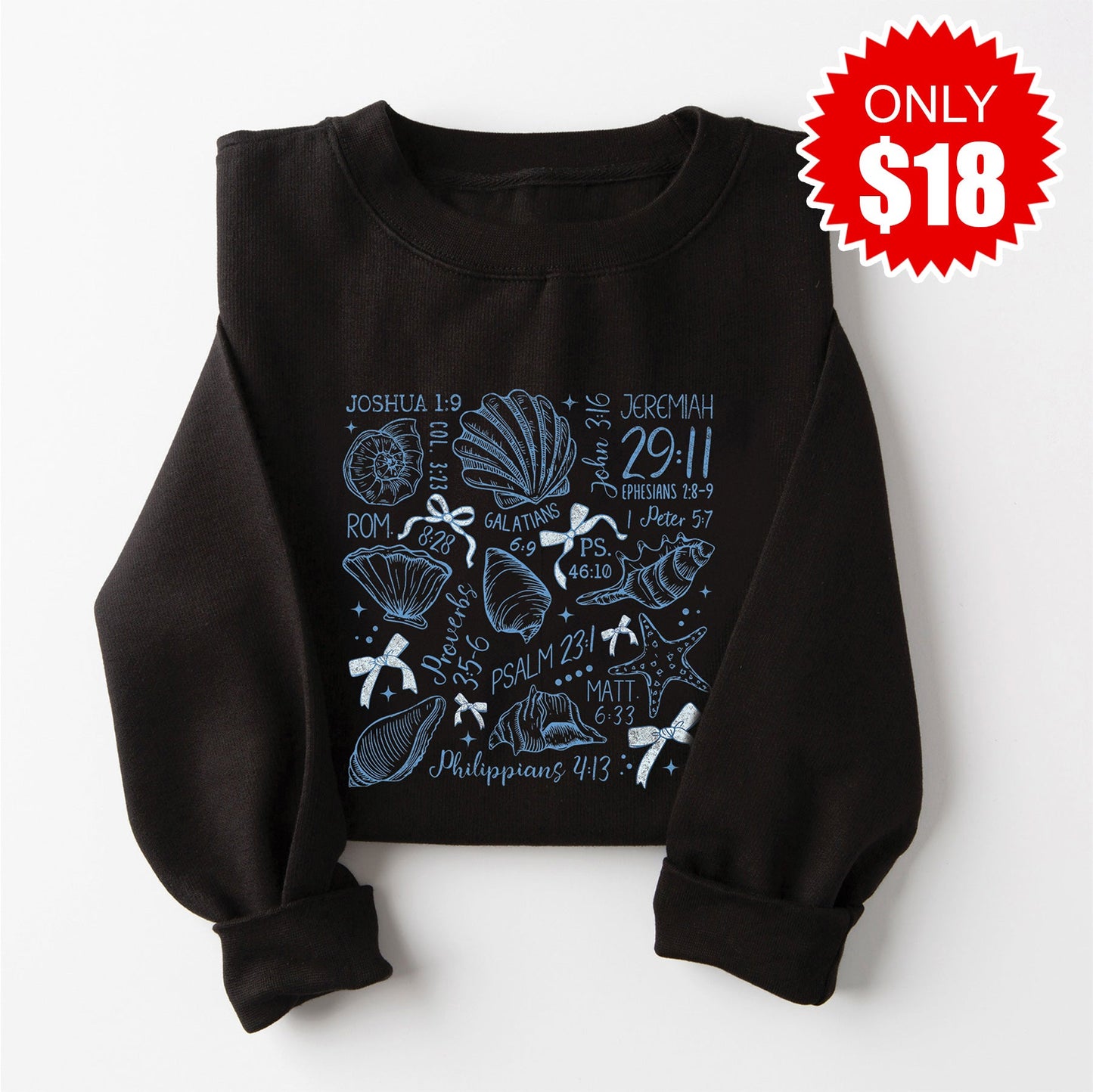 Bible Verses Shells Sweatshirt - Black - 18