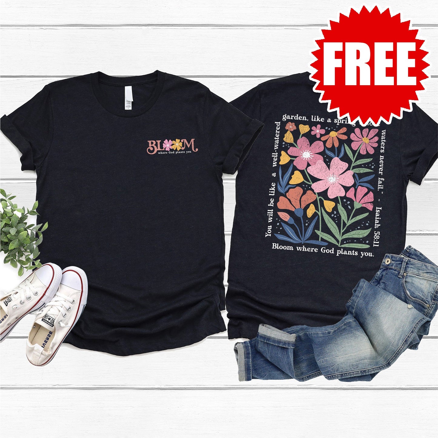 Bloom Where God Plants You Tee - Black - 0