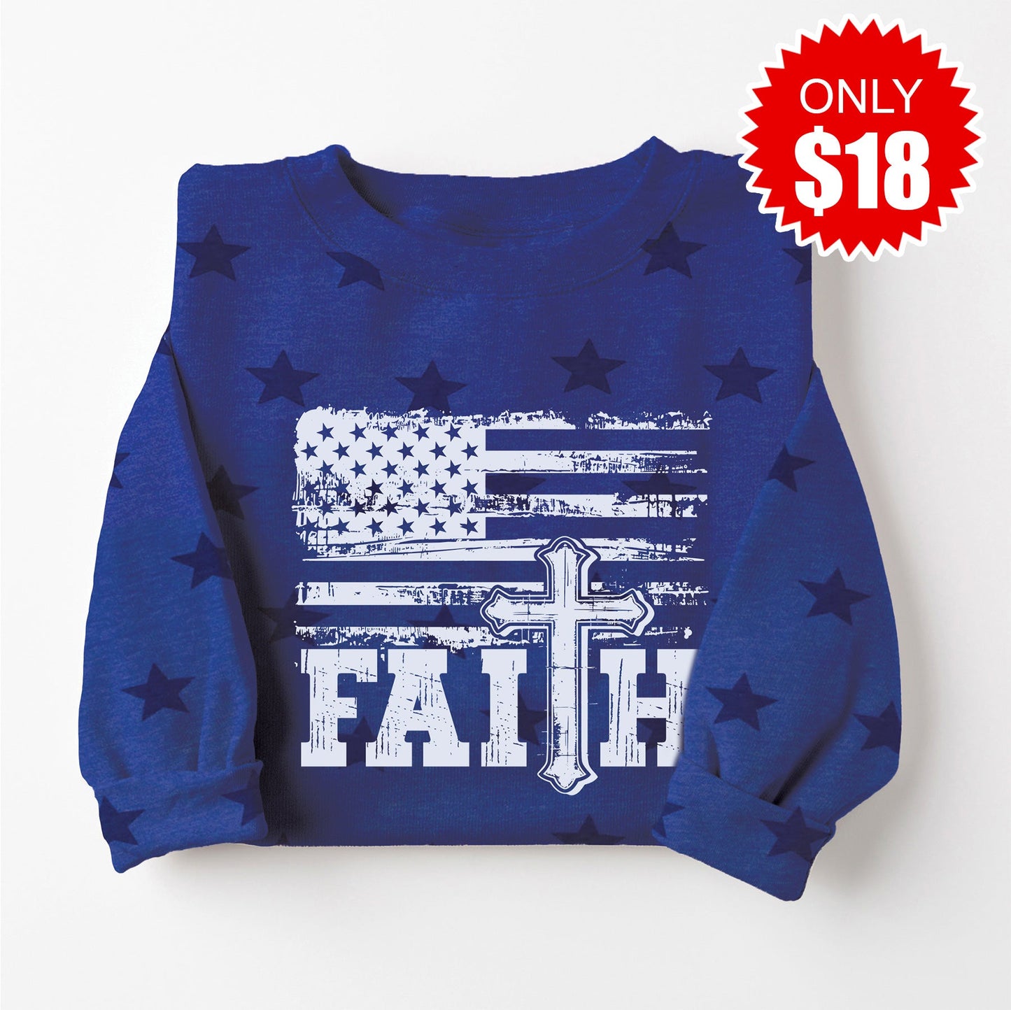 Faith Flag Sweatshirt - Blue Star Print - 18