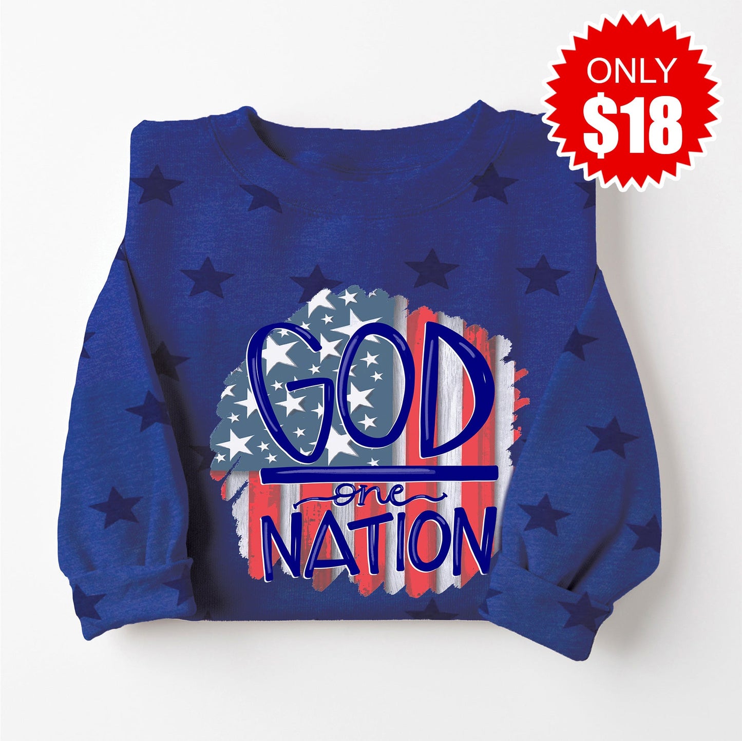 One Nation Sweatshirt - Blue Star Print - 18