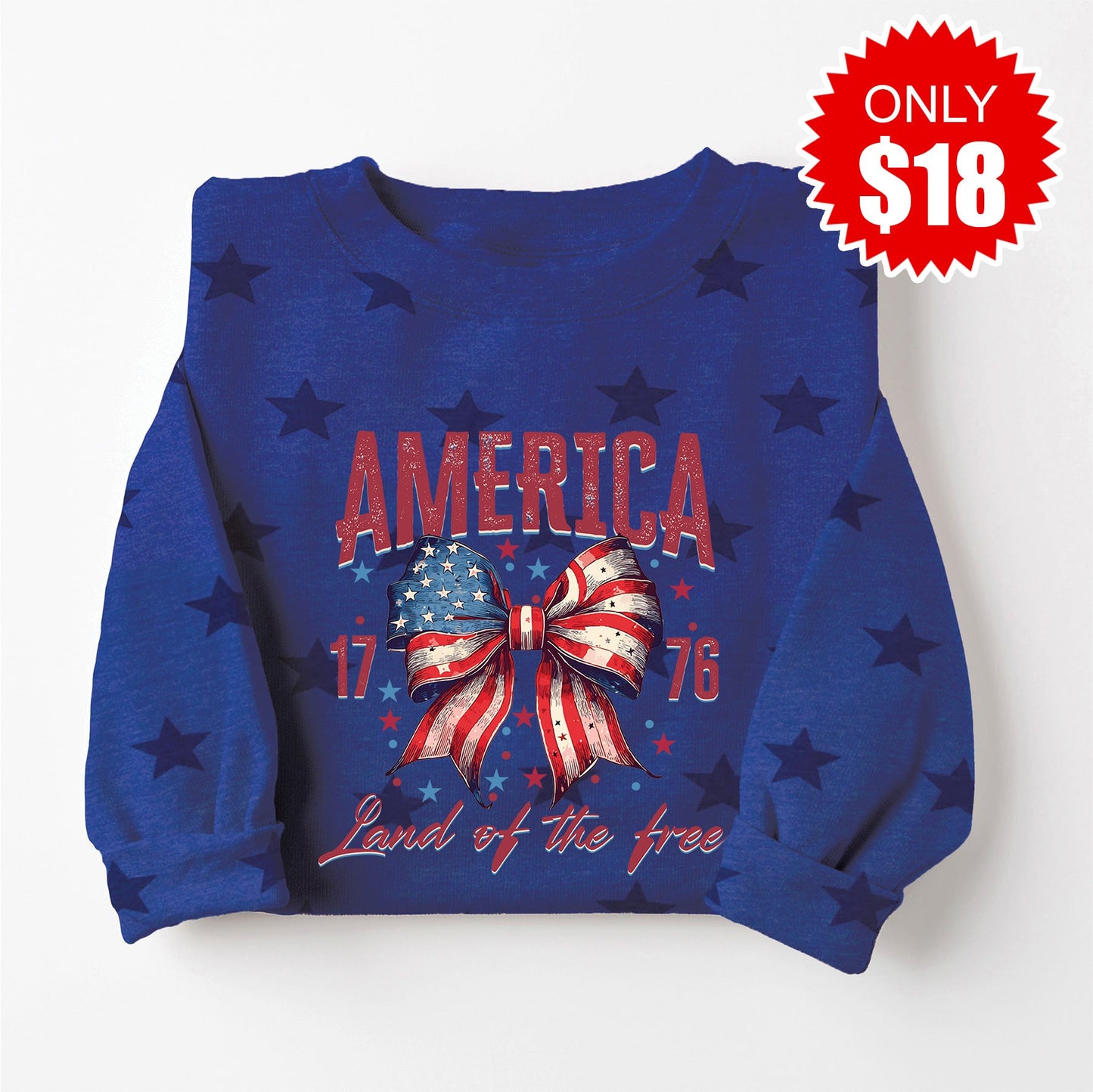 Land Of The Free Sweatshirt - Blue Star Print - 18