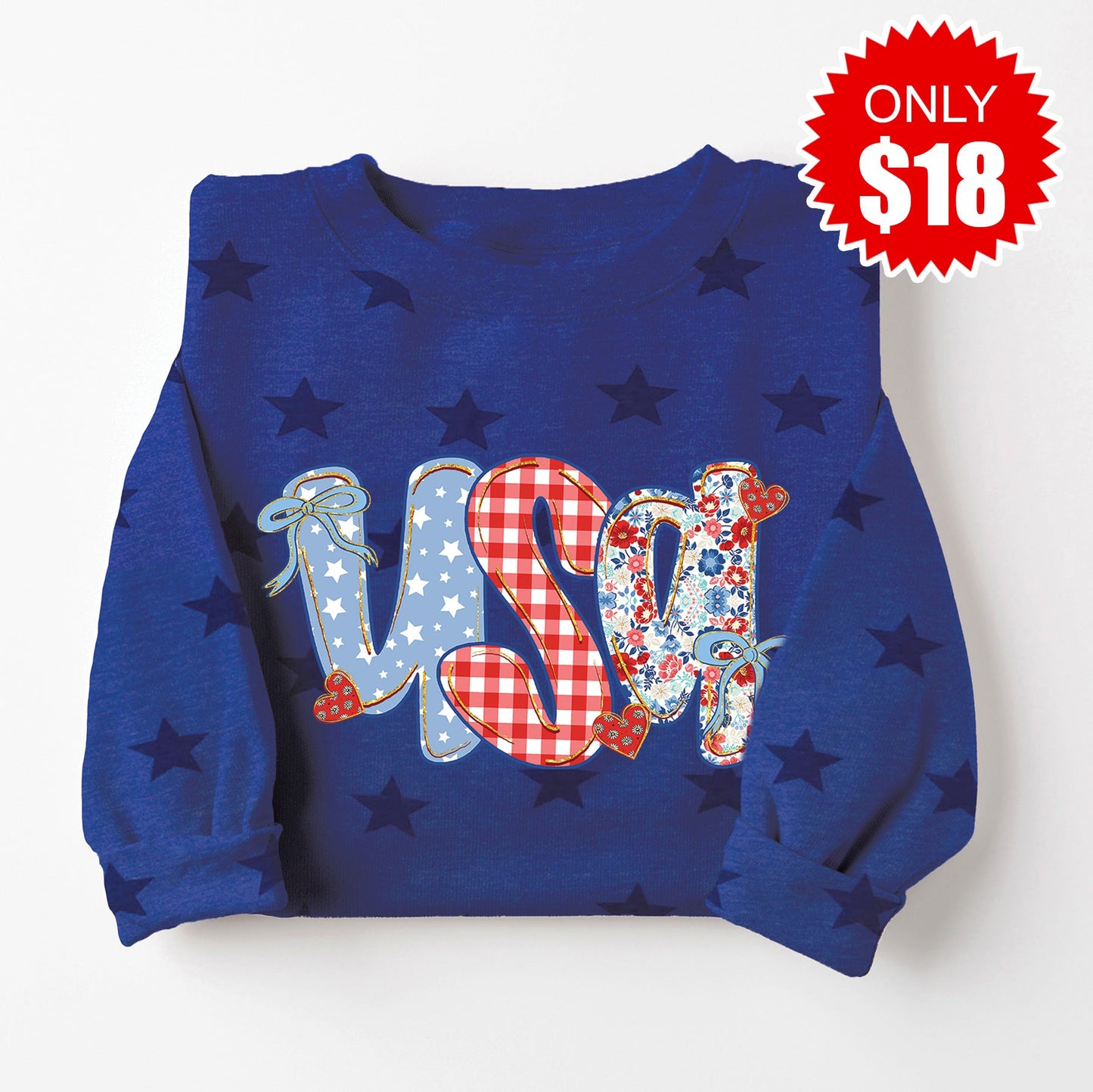 USA Sweatshirt - Blue Star Print - 18