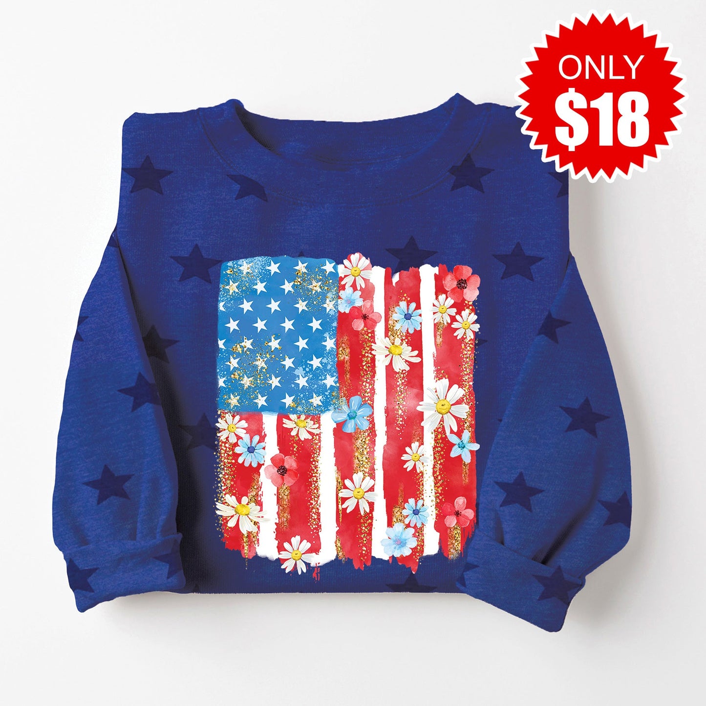 Patriotic Flag Sweatshirt - Blue Star Print - 18