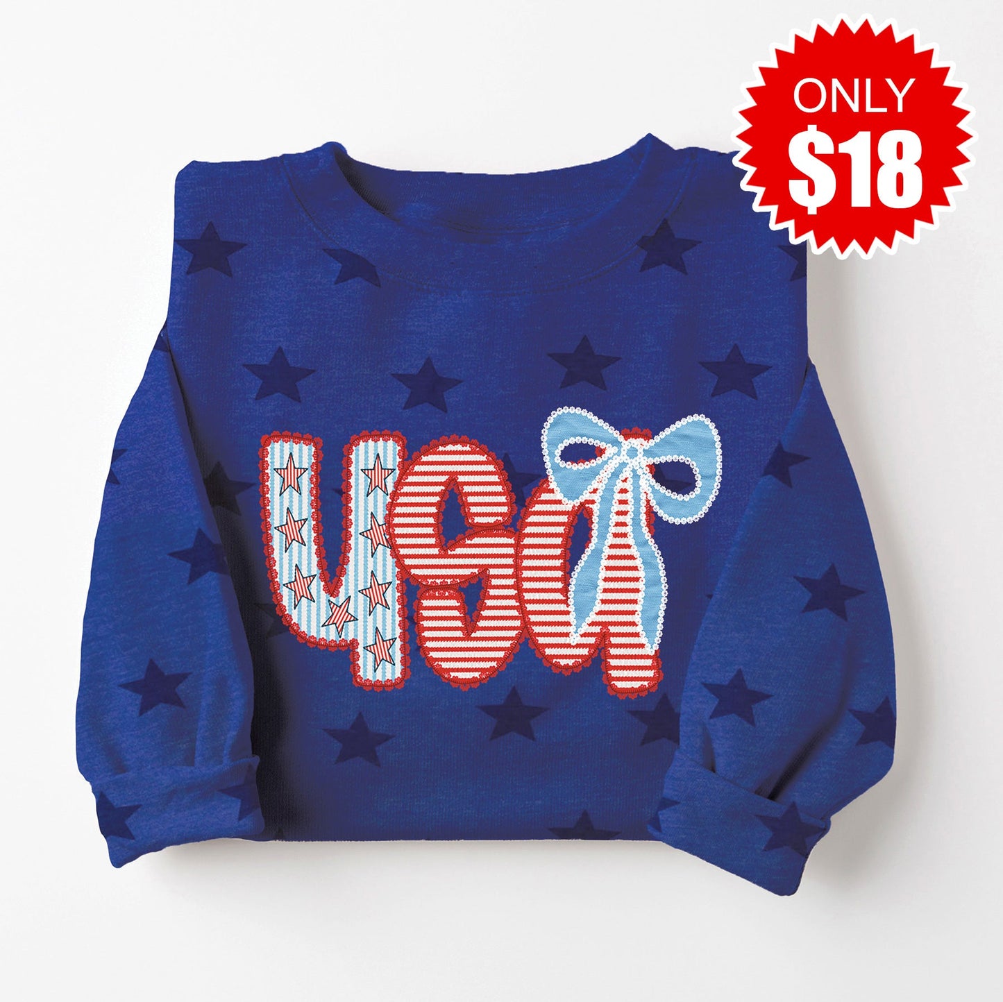 USA Stars and Stripes Sweatshirt - Blue Star Print - 18