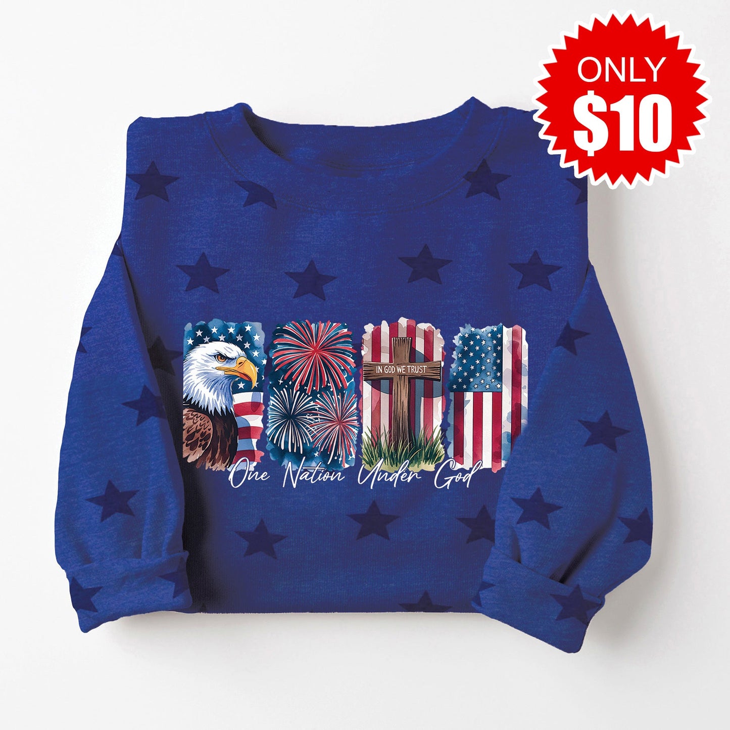 One Nation Sweatshirt - Blue Star Print - $10