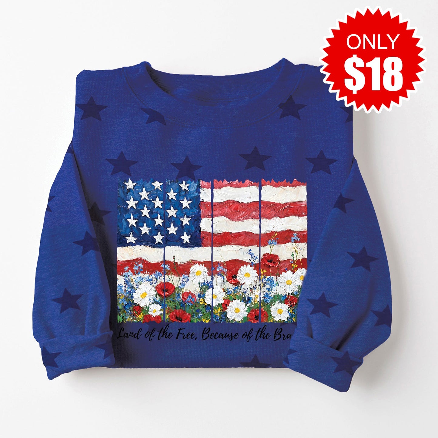Land of the Brave Sweatshirt - Blue Star Print - 18