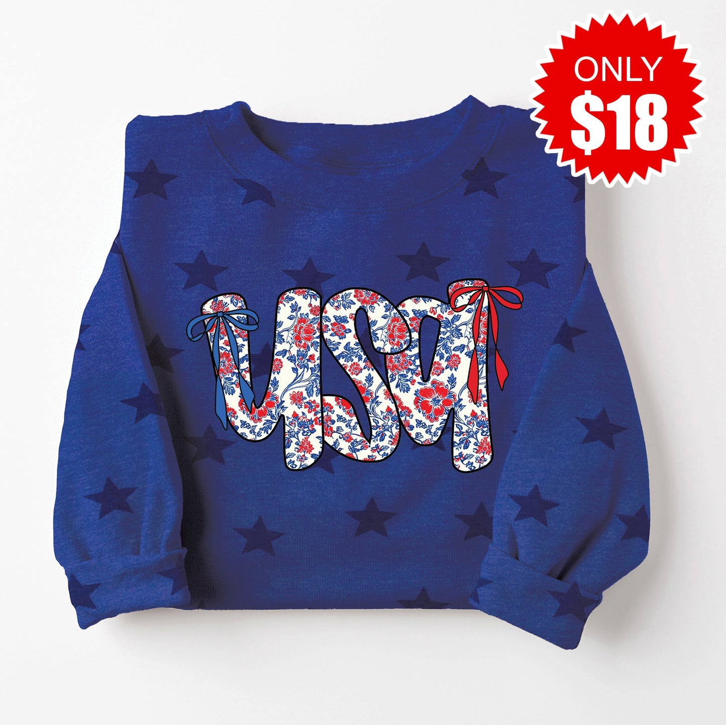 USA Ribbon Sweatshirt - Blue Star Print - 18 Style001