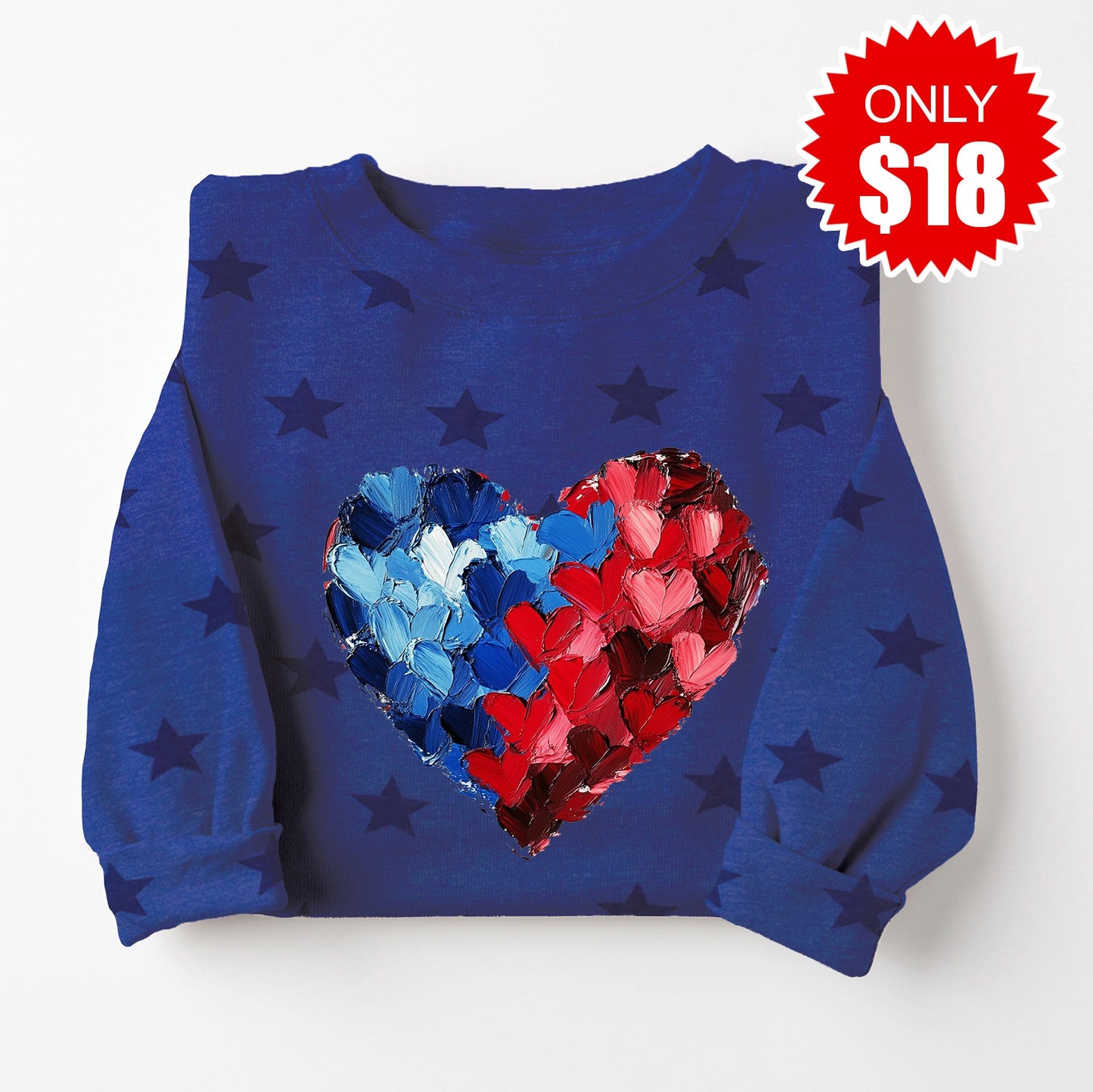 Brush Heart Sweatshirt - Blue Star Print - 18