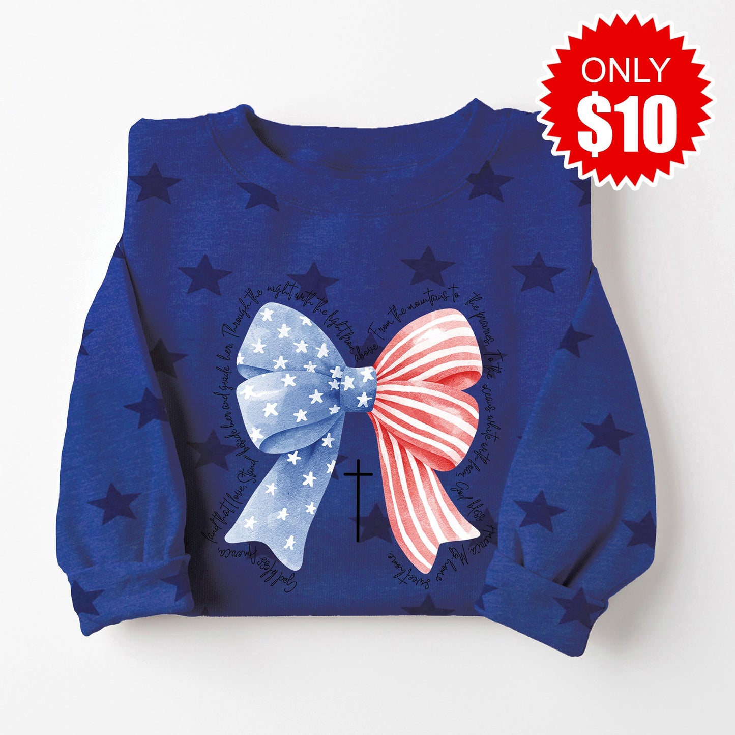 God Bless America Bow Sweatshirt - Blue Star Print - $10