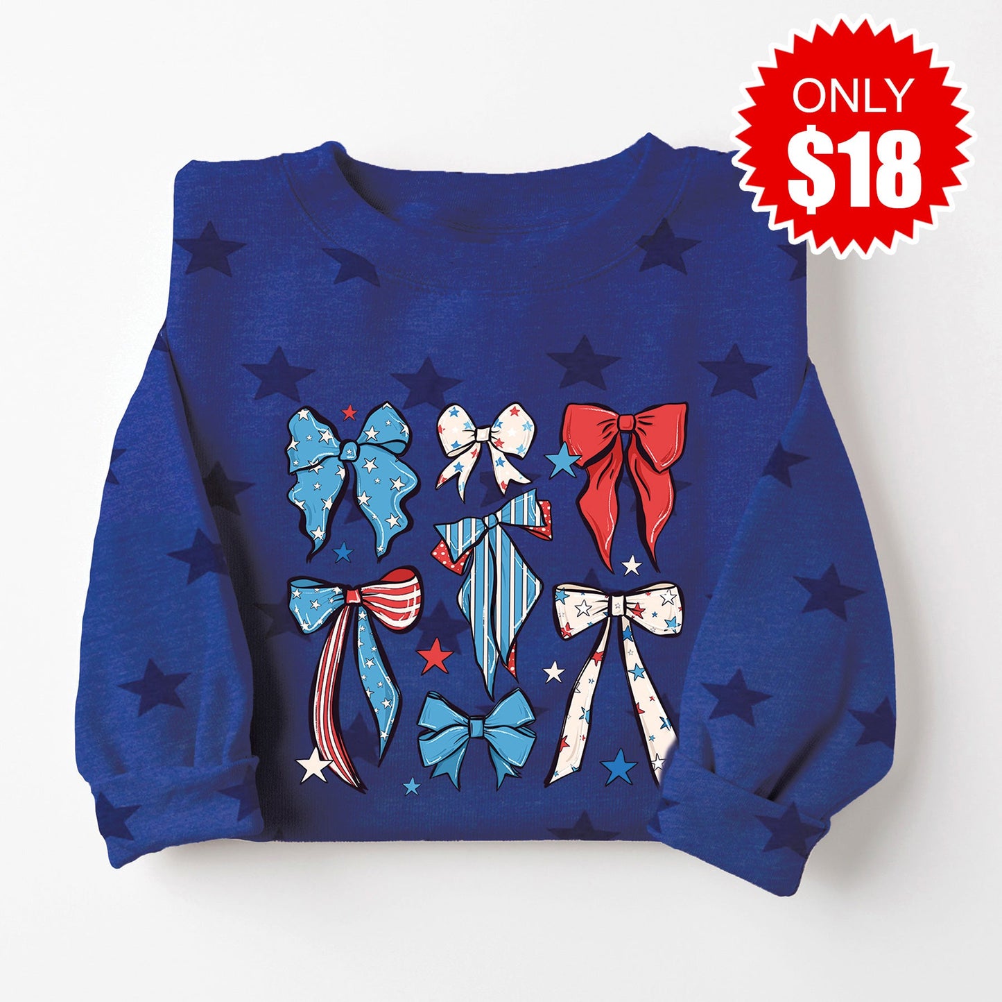 Patriotic Bows Sweatshirt - Blue Star Print - 18