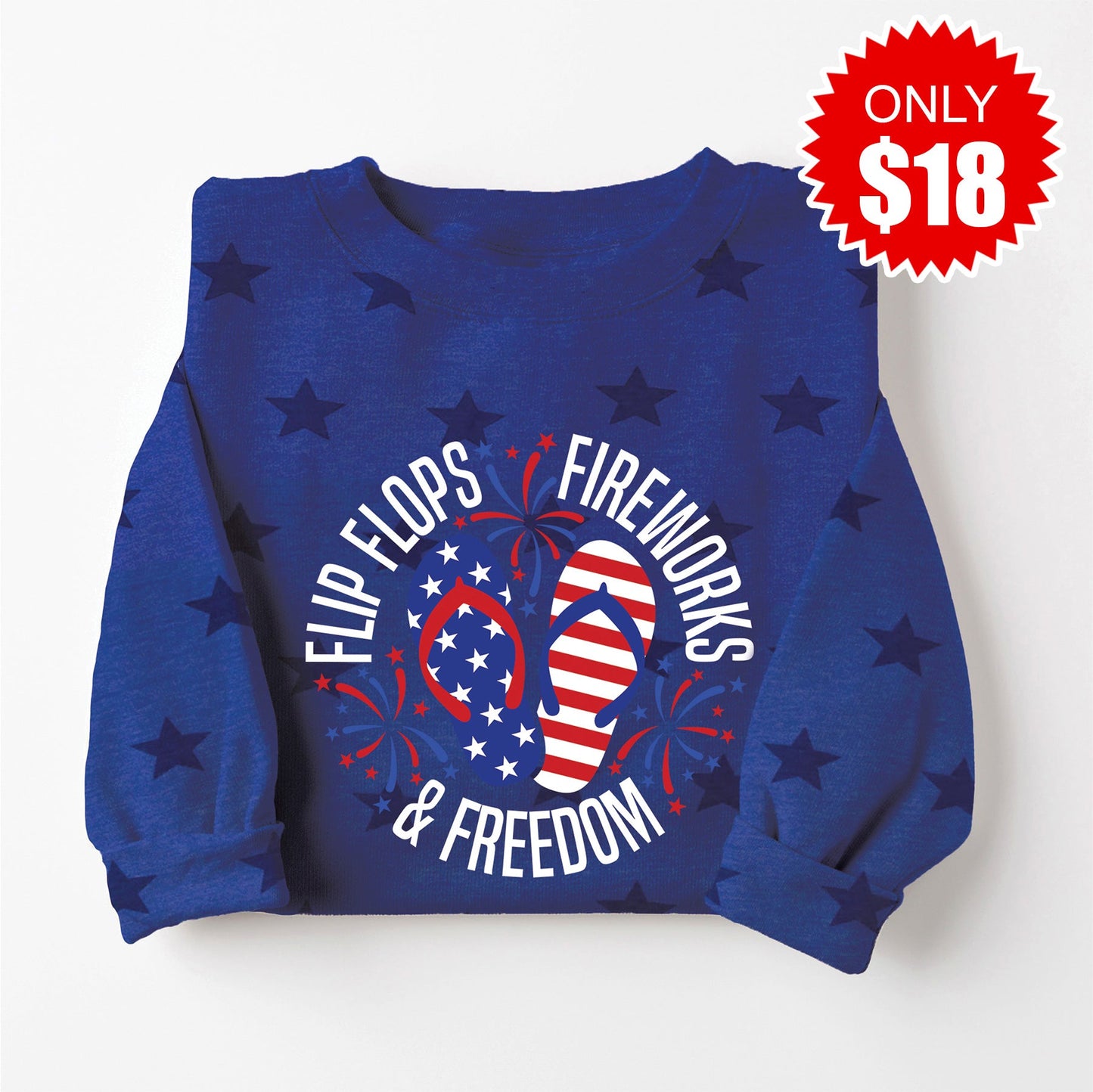 Flip Flops Fireworks Freedom Sweatshirt - Blue Star Print - 18