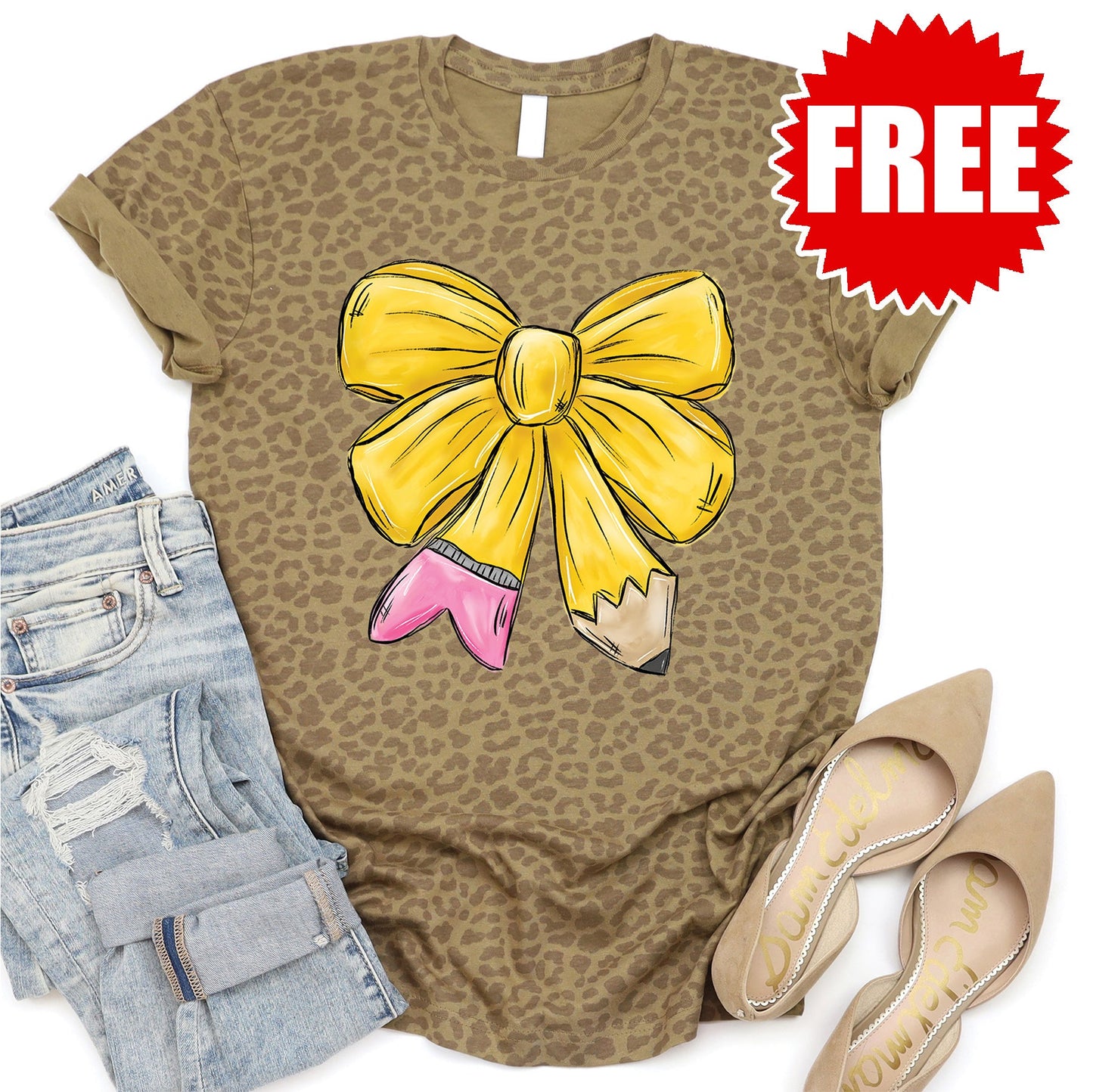Pencil Bow Tee - Brown Leopard - FREE