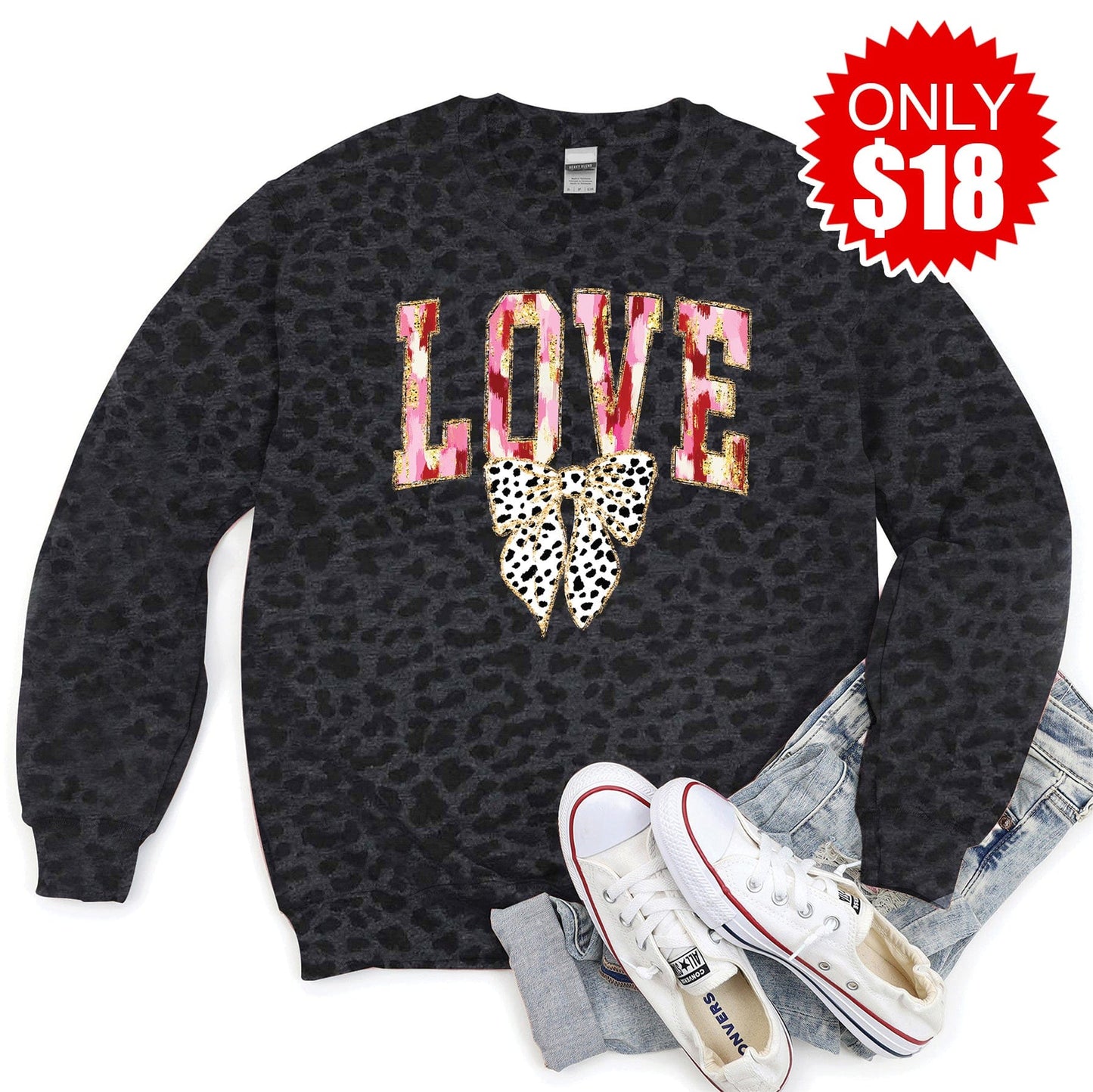 Love Crewneck Sweatshirt - Black Leopard