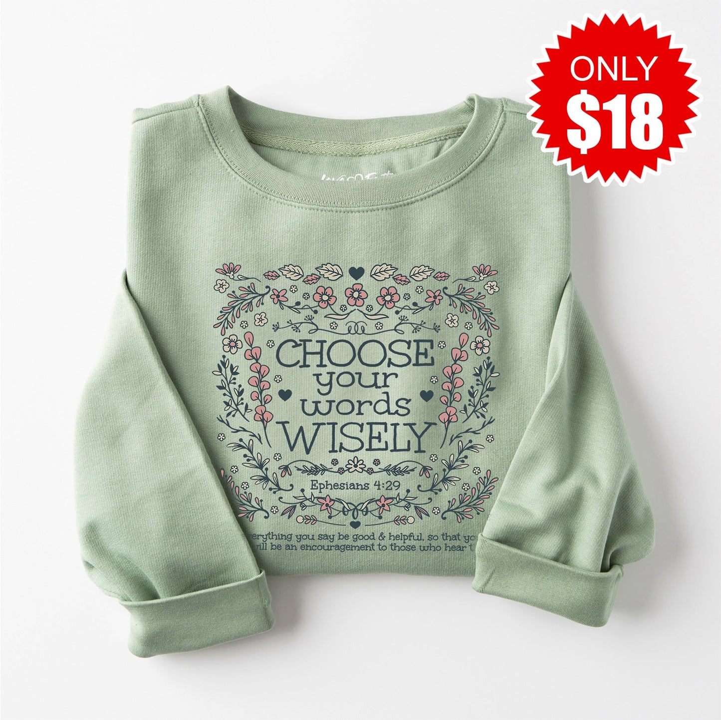 Wise Words Sweatshirt - Heather Sage - 18