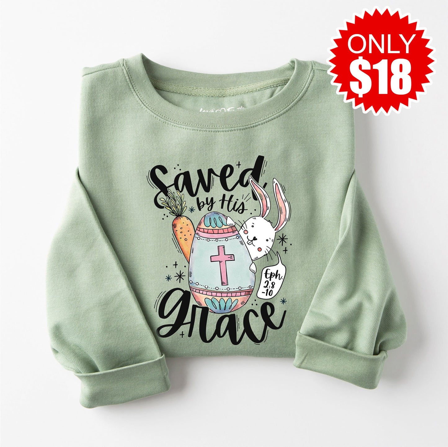 Saved by Grace Crewneck Sweatshirt - Heather Sage