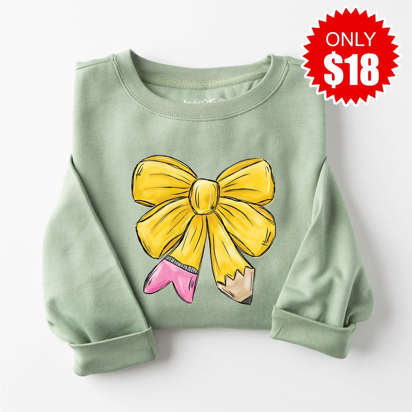 Pencil Bow Sweatshirt - Heather Sage - 18