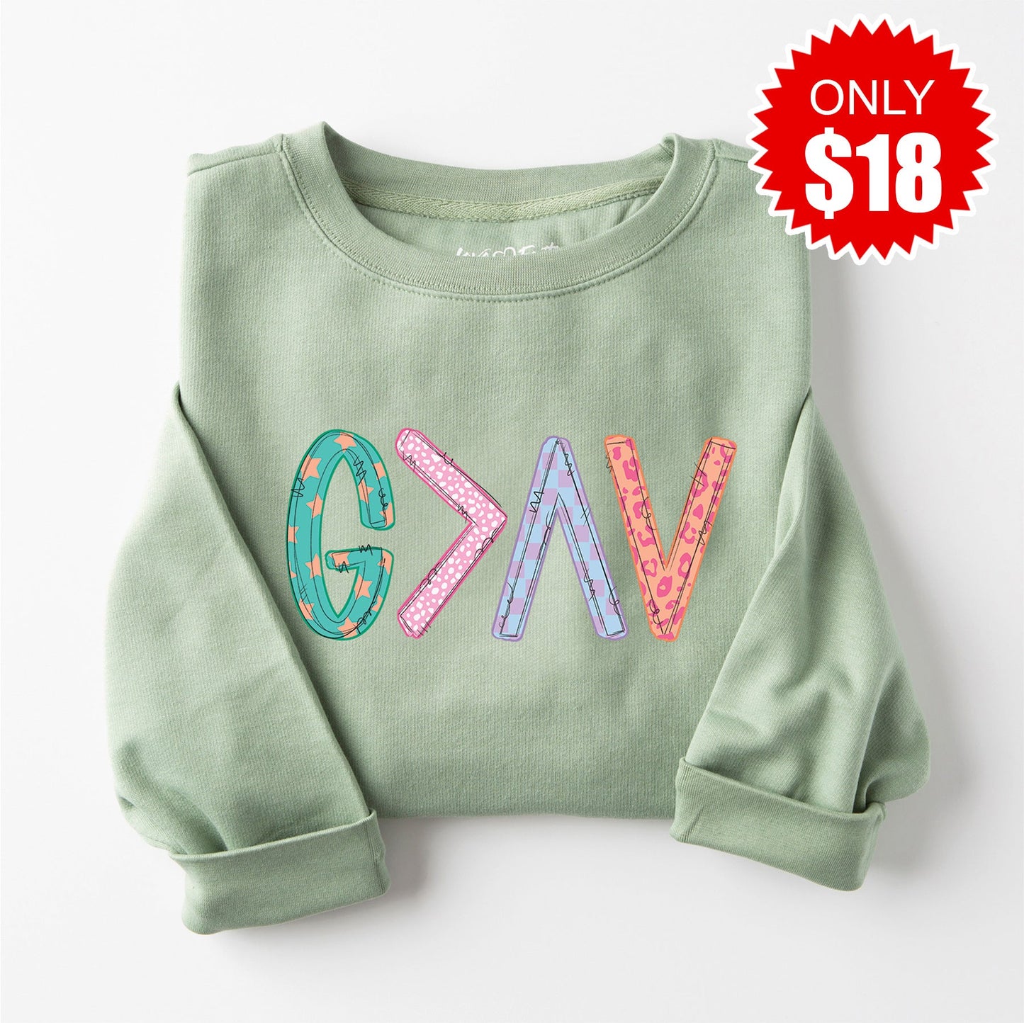 God is Greater Sweatshirt - Heather Sage - 18