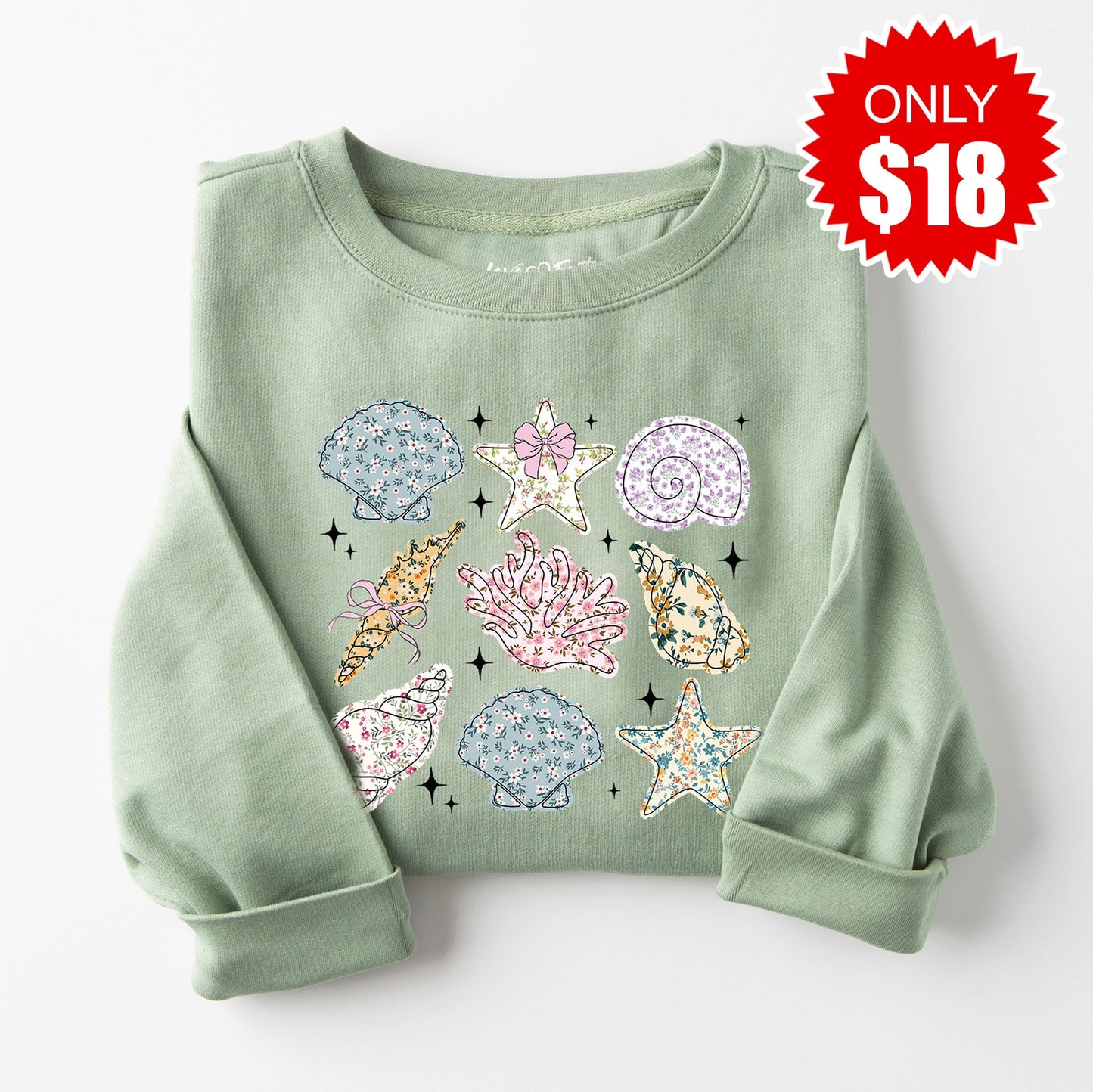 Sea Shells Sweatshirt - Heather Sage - 18