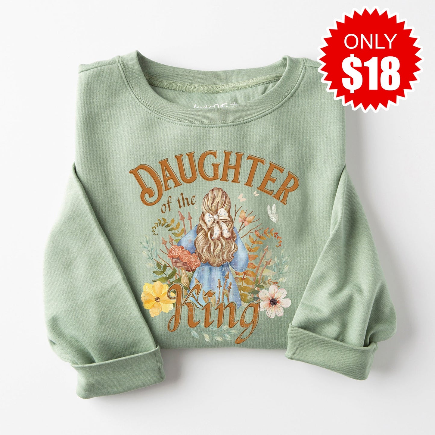 Daughter of the King Watercolor Sweatshirt - Heather Sage - 18