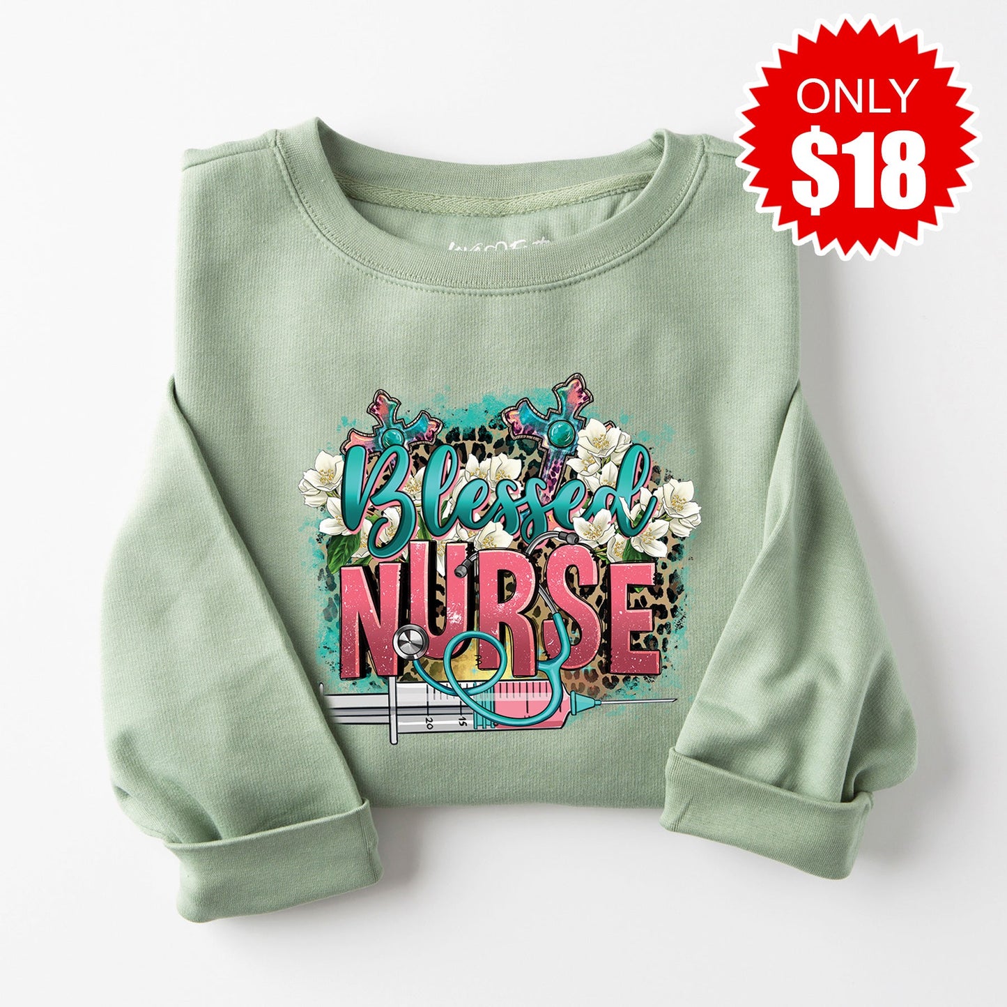 Blessed Nurse Sweatshirt - Heather Sage - 18